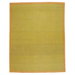 Antique Minimalist Indian Cotton Dhurrie in Chartreuse Green