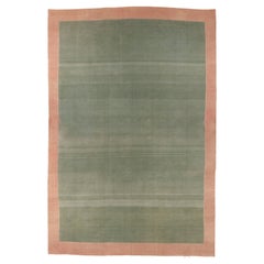 Antique Minimalist Indian Cotton Dhurrie in Teal Green and Light Peach