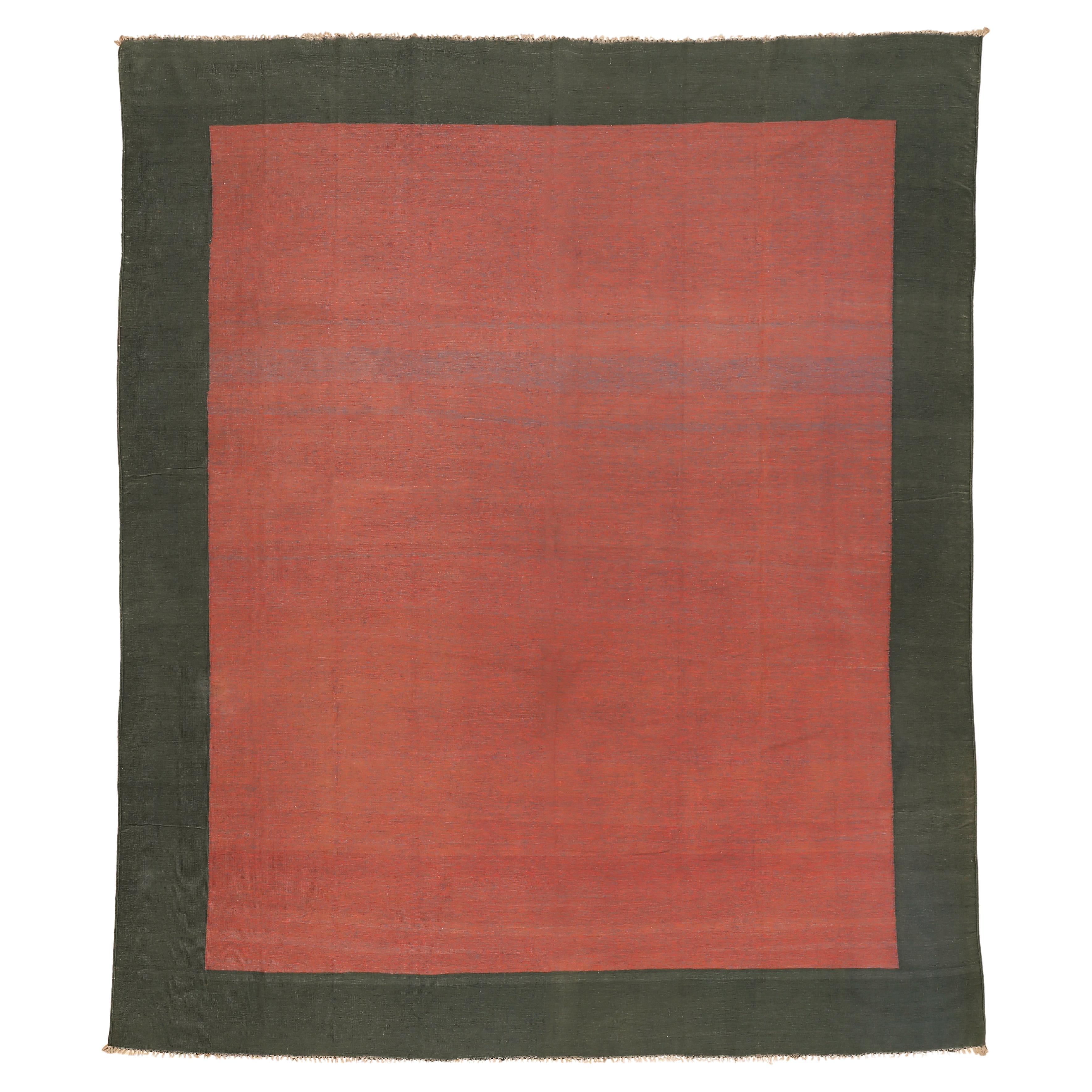 Antiker, minimalistischer indischer Dhurrie-Teppich aus Baumwolle, um 1930