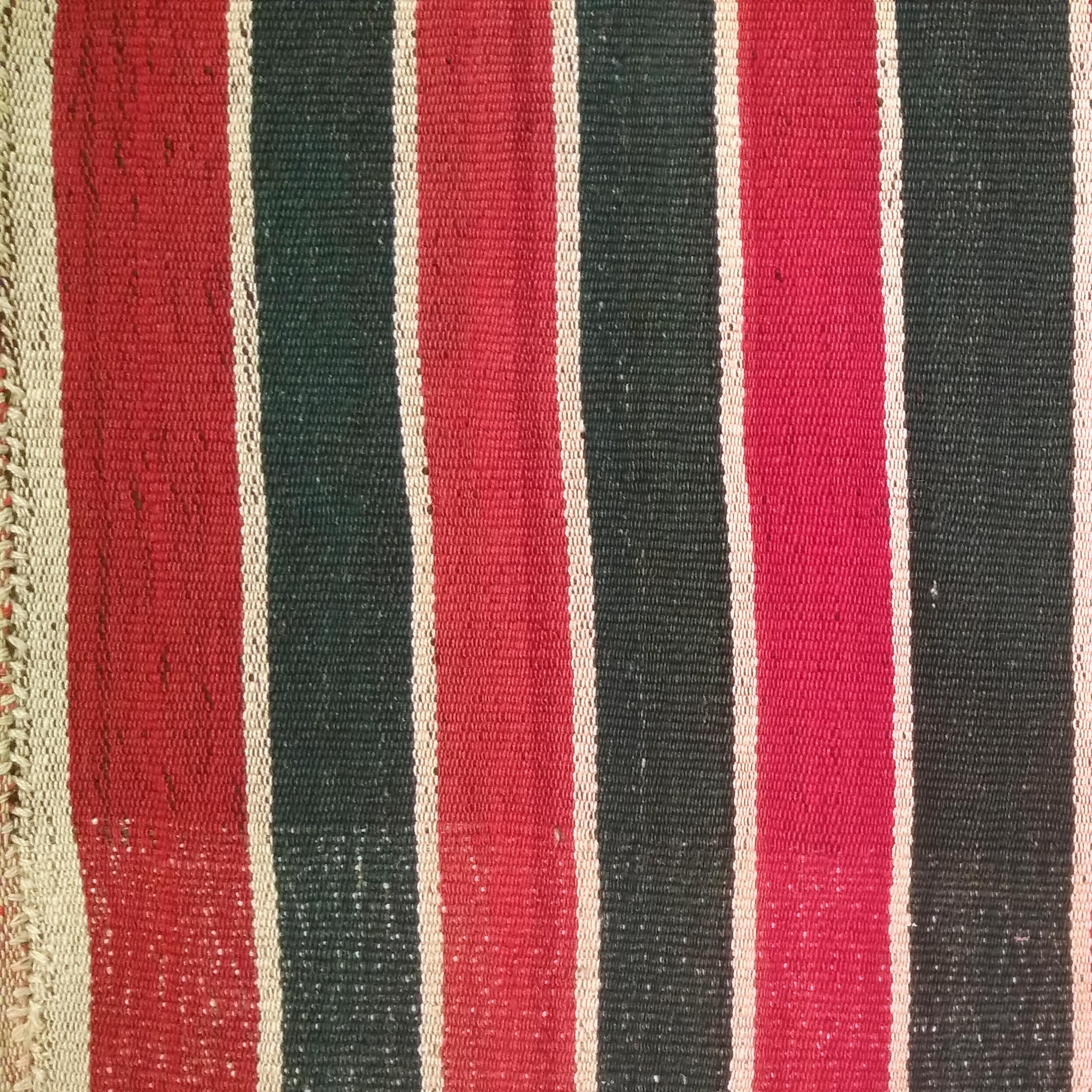 Turkish Antique Minimalist Jajim Flat-Woven Rug with Vertical Green/Red Stripes For Sale