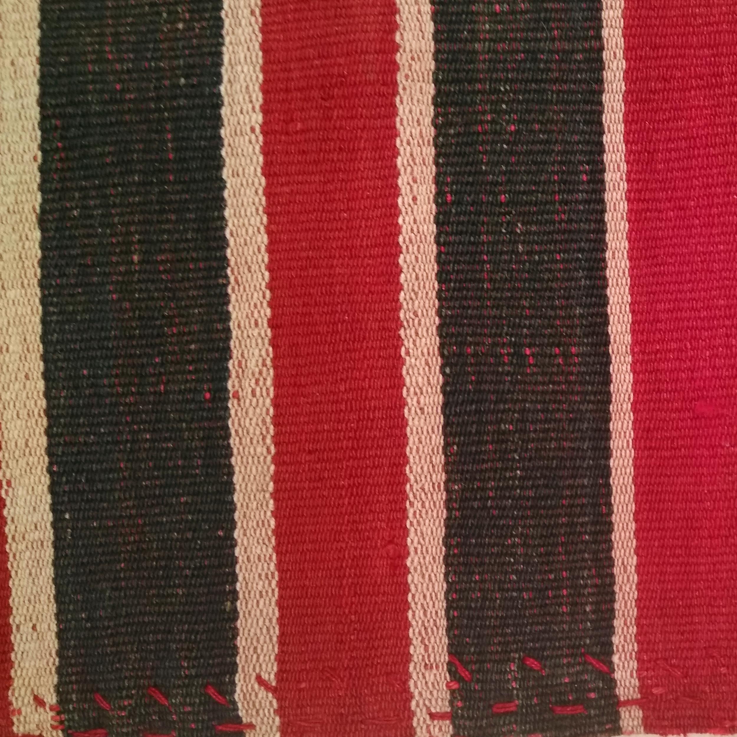 Hand-Woven Antique Minimalist Jajim Flat-Woven Rug with Vertical Green/Red Stripes For Sale
