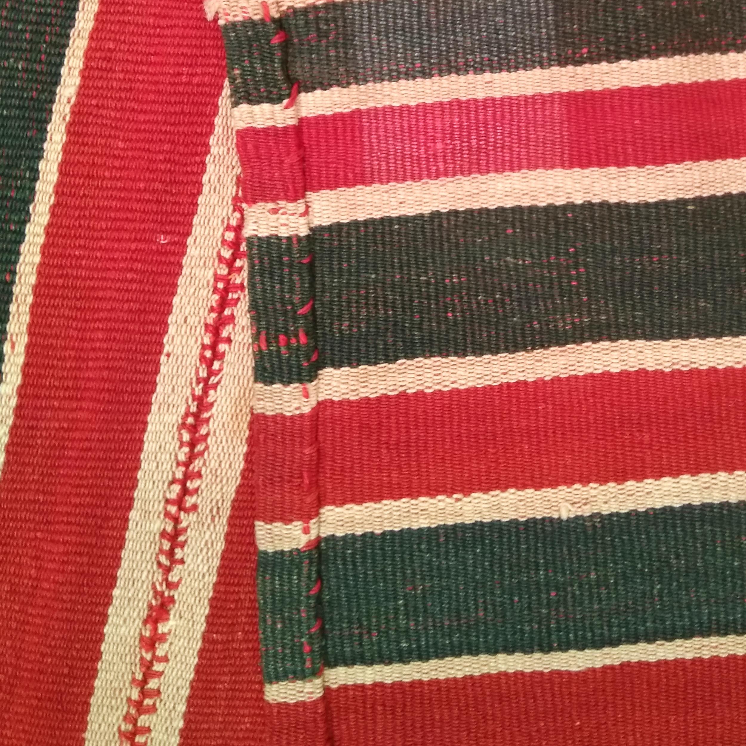 20th Century Antique Minimalist Jajim Flat-Woven Rug with Vertical Green/Red Stripes For Sale