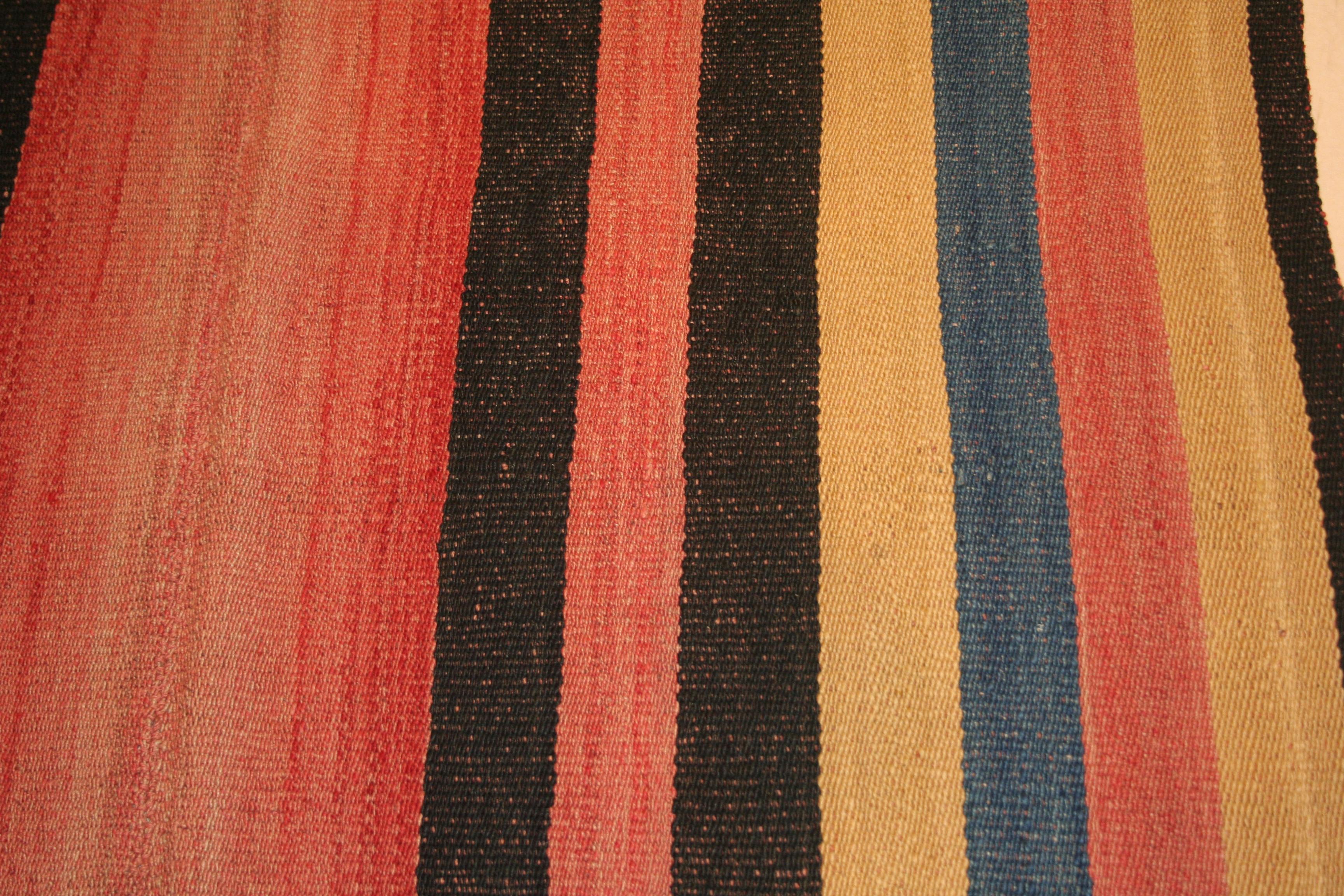 Hand-Woven Antique Minimalist Jajim Flat-Woven Rug with Vertical Polychrome Stripes For Sale