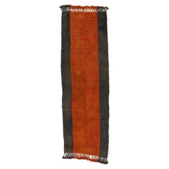 Antiker minimalistischer usbanischer Julkhyr-Teppich mit vertikalen Streifen in Ziegelrot und Blau