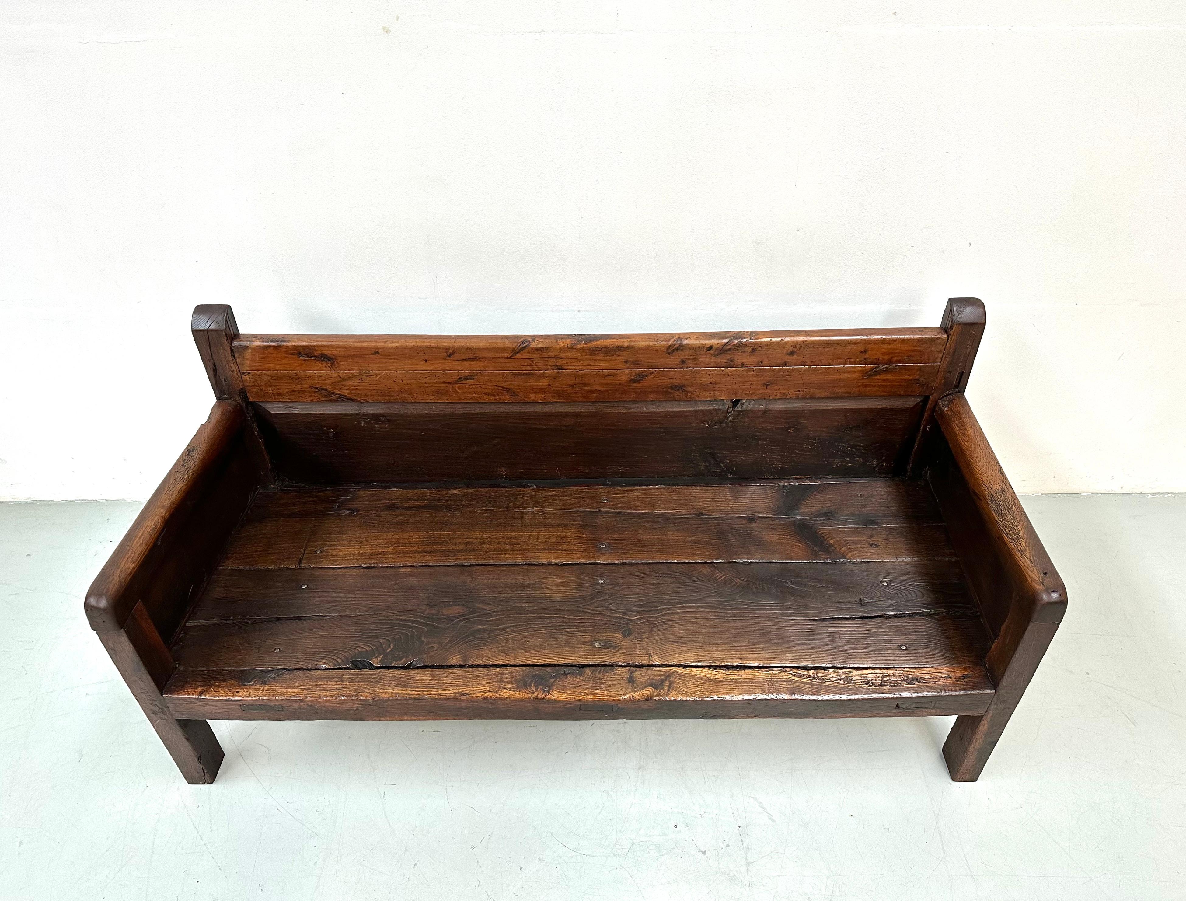Antique Handmade Minimalistic Spanish Chestnut Wood Bench, Early 19th Century For Sale 5