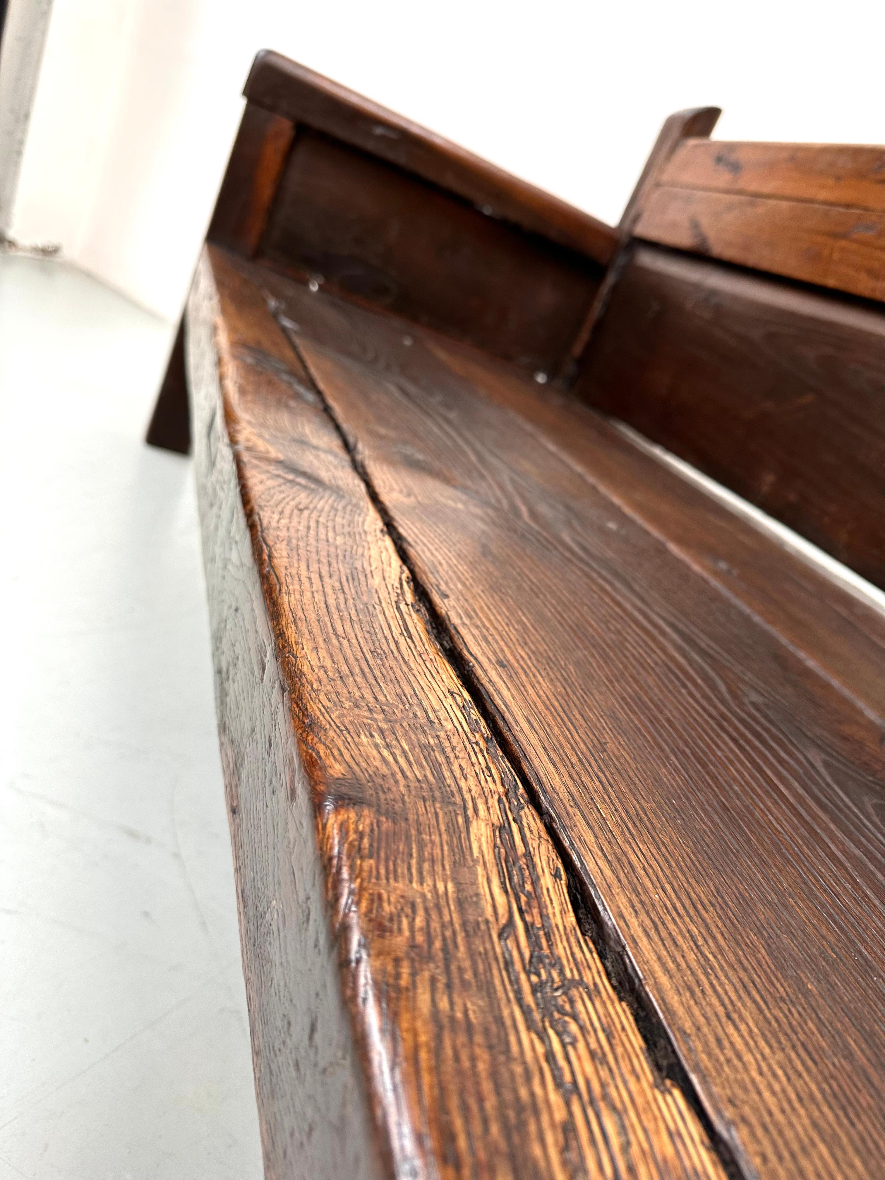 Antique Handmade Minimalistic Spanish Chestnut Wood Bench, Early 19th Century For Sale 6