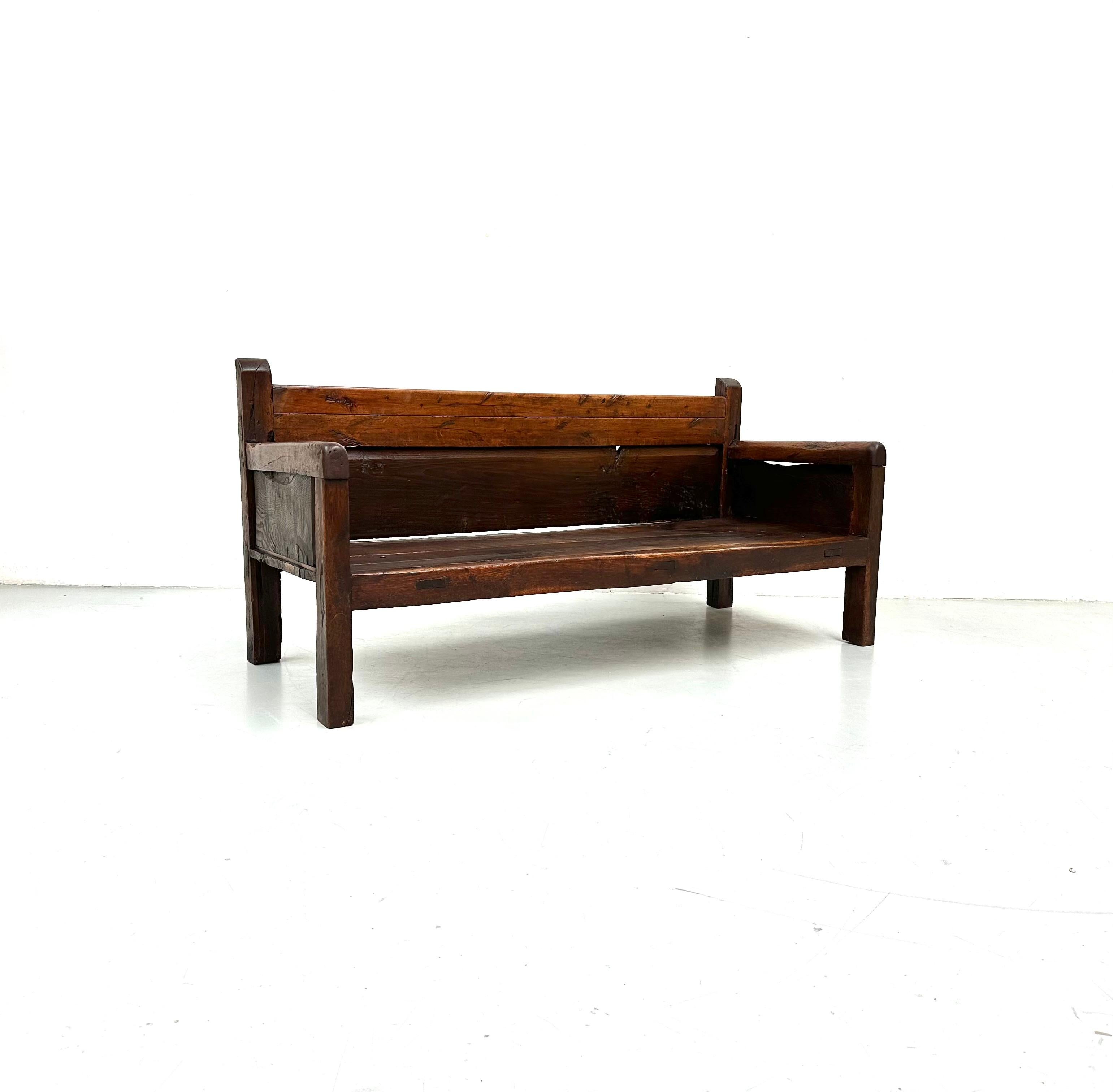 Antique Handmade Minimalistic Spanish Chestnut Wood Bench, Early 19th Century For Sale 7