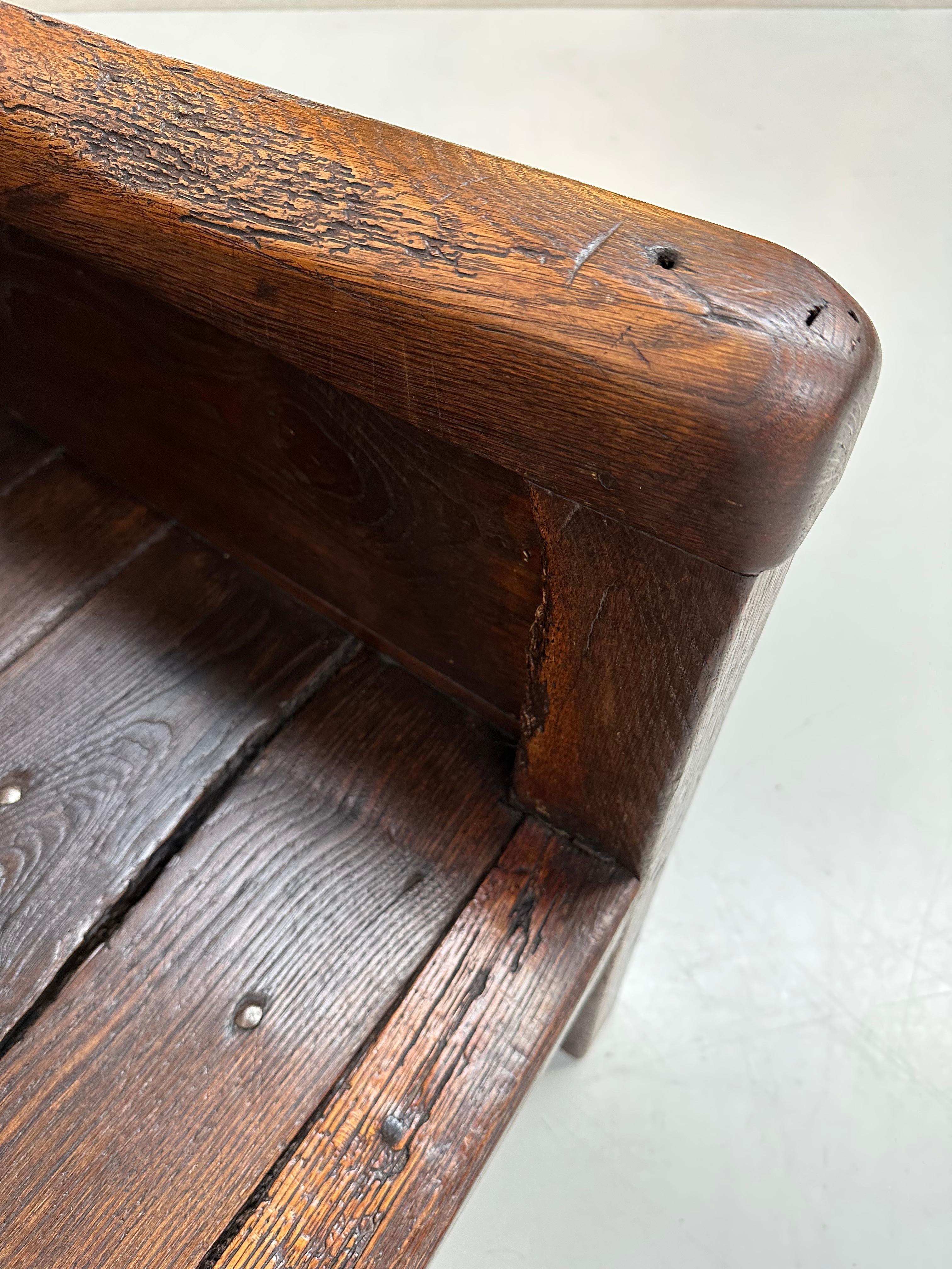Antique Handmade Minimalistic Spanish Chestnut Wood Bench, Early 19th Century For Sale 8