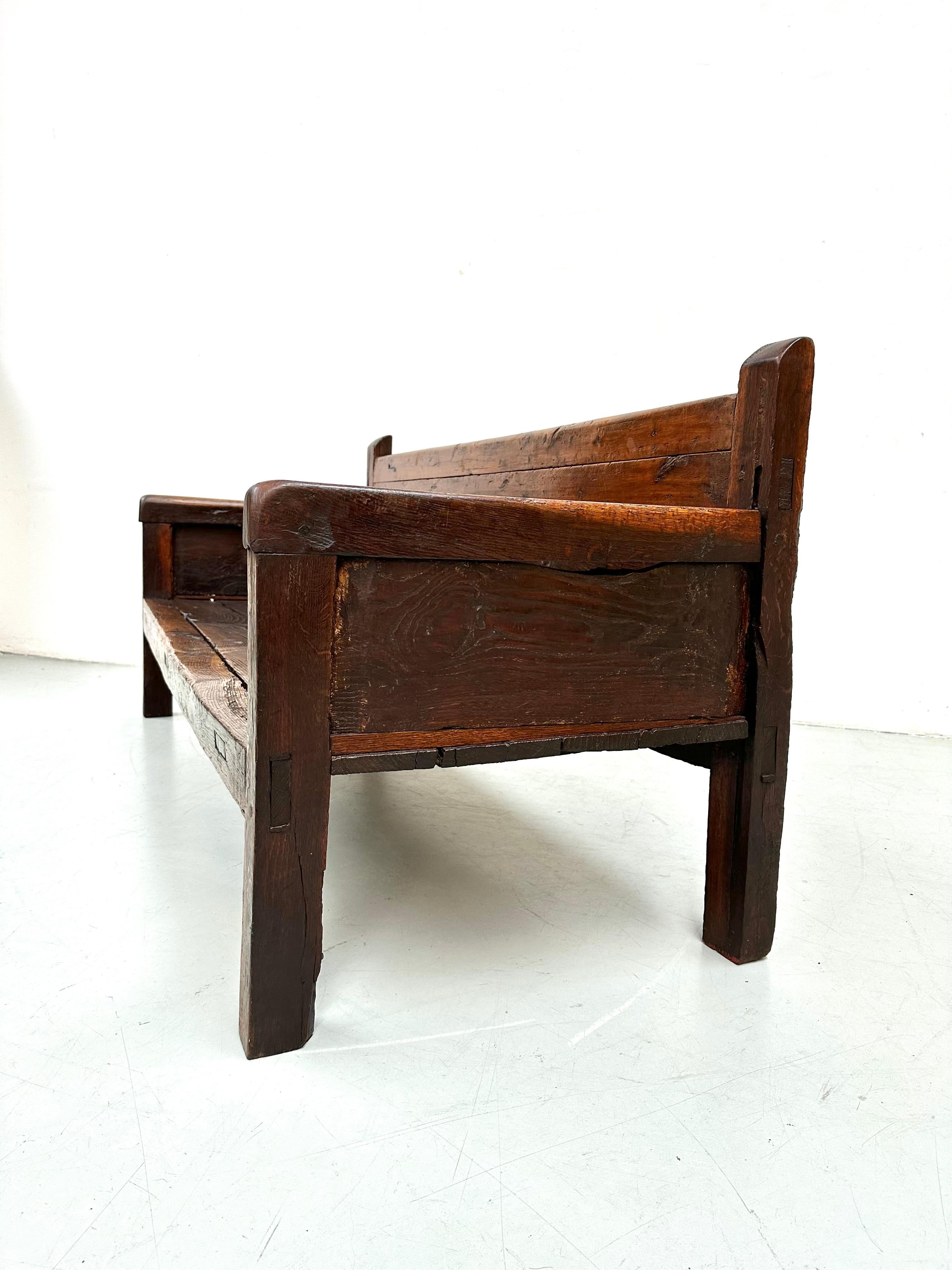 Antique Handmade Minimalistic Spanish Chestnut Wood Bench, Early 19th Century For Sale 10