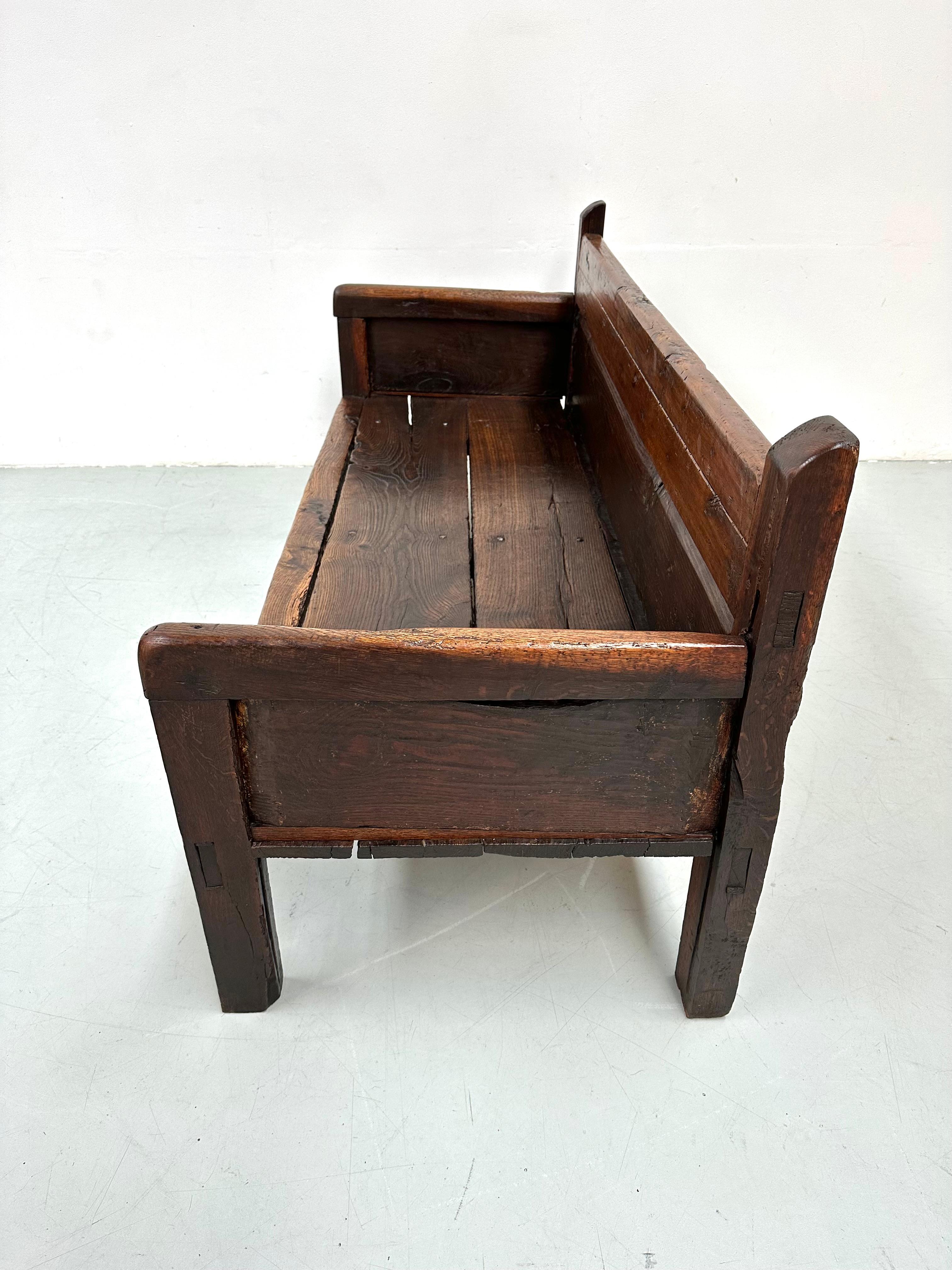 Antique Handmade Minimalistic Spanish Chestnut Wood Bench, Early 19th Century For Sale 11