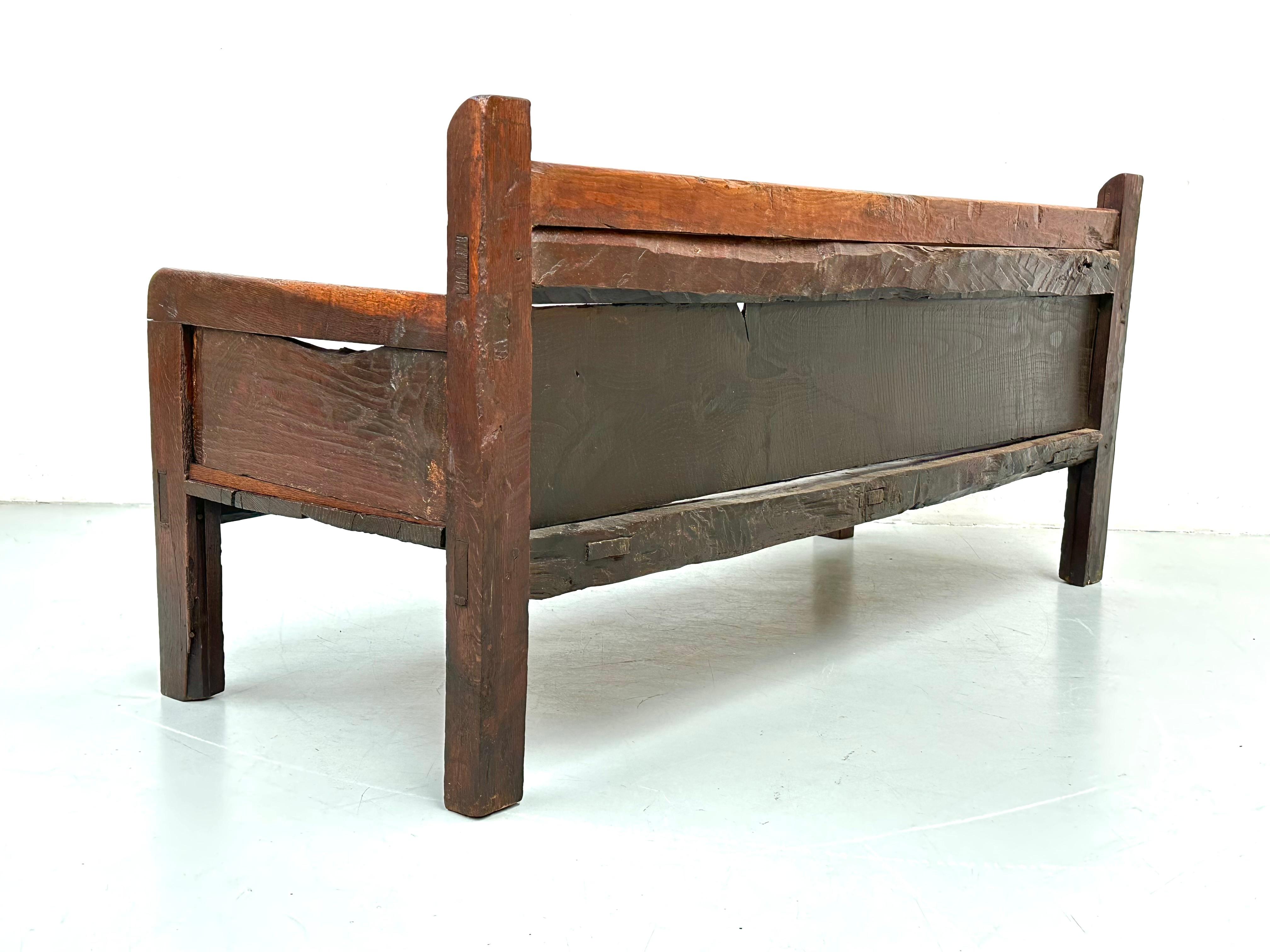 Antique Handmade Minimalistic Spanish Chestnut Wood Bench, Early 19th Century For Sale 12
