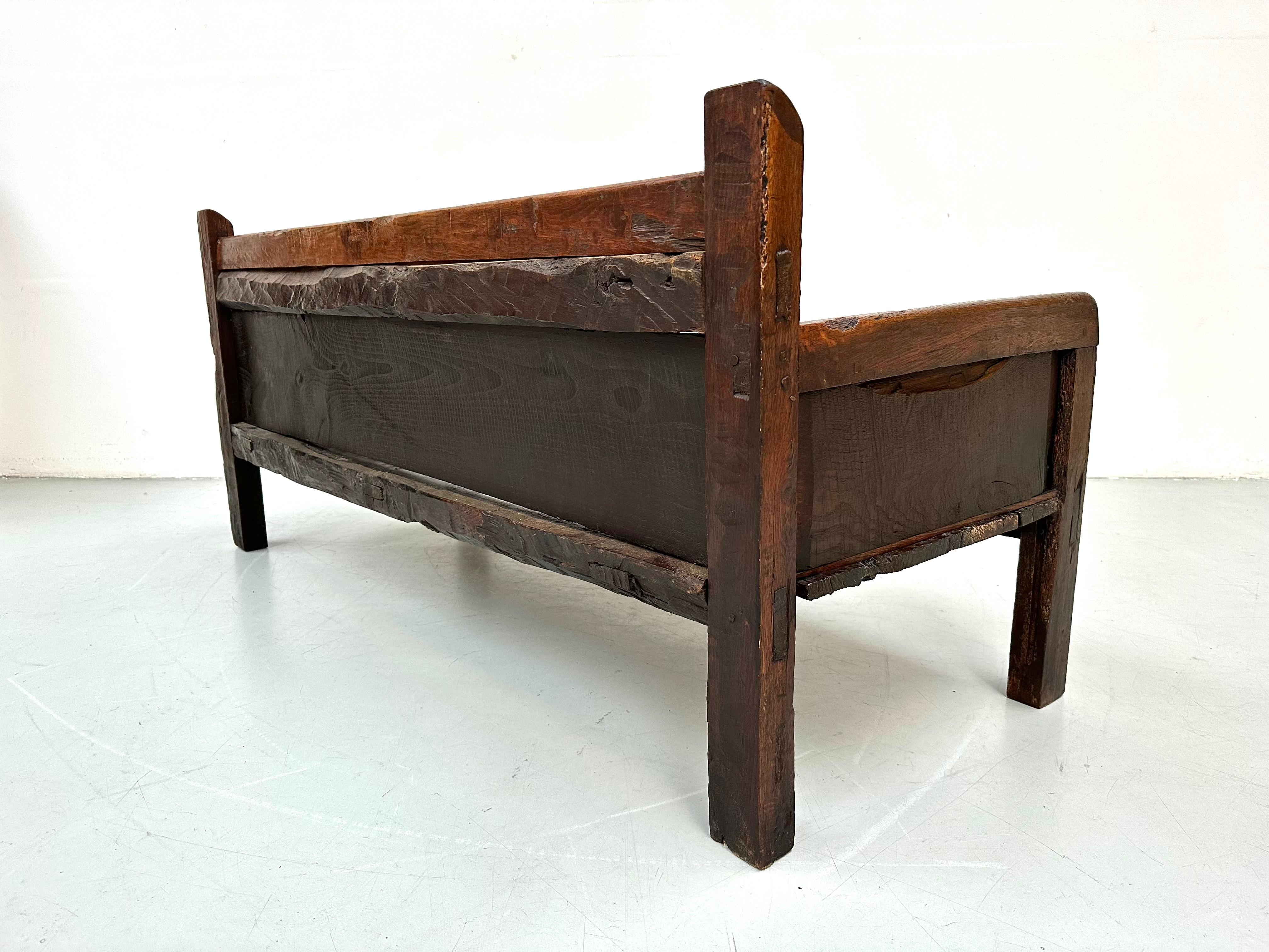 Antique Handmade Minimalistic Spanish Chestnut Wood Bench, Early 19th Century For Sale 13