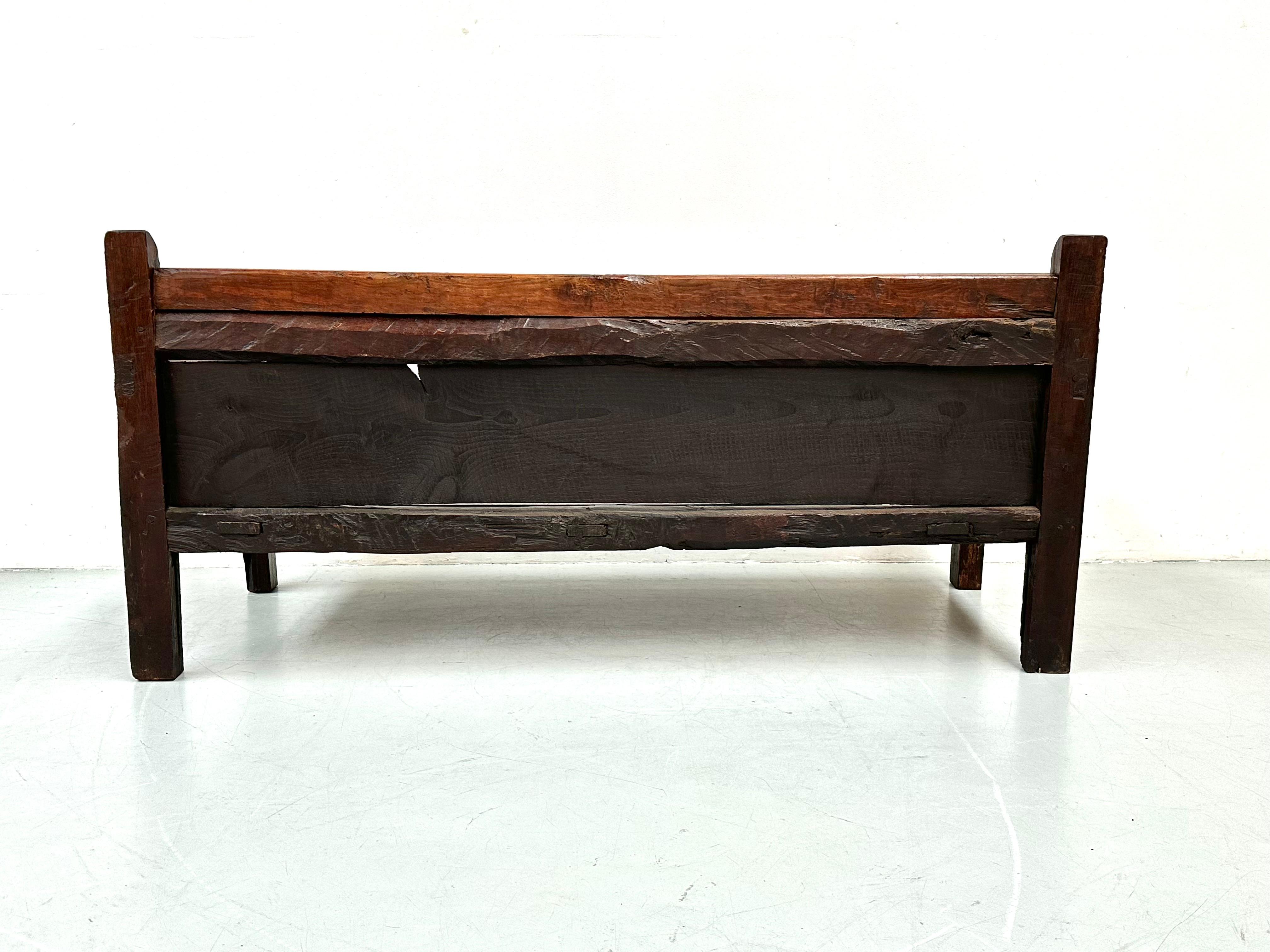Antique Handmade Minimalistic Spanish Chestnut Wood Bench, Early 19th Century For Sale 14