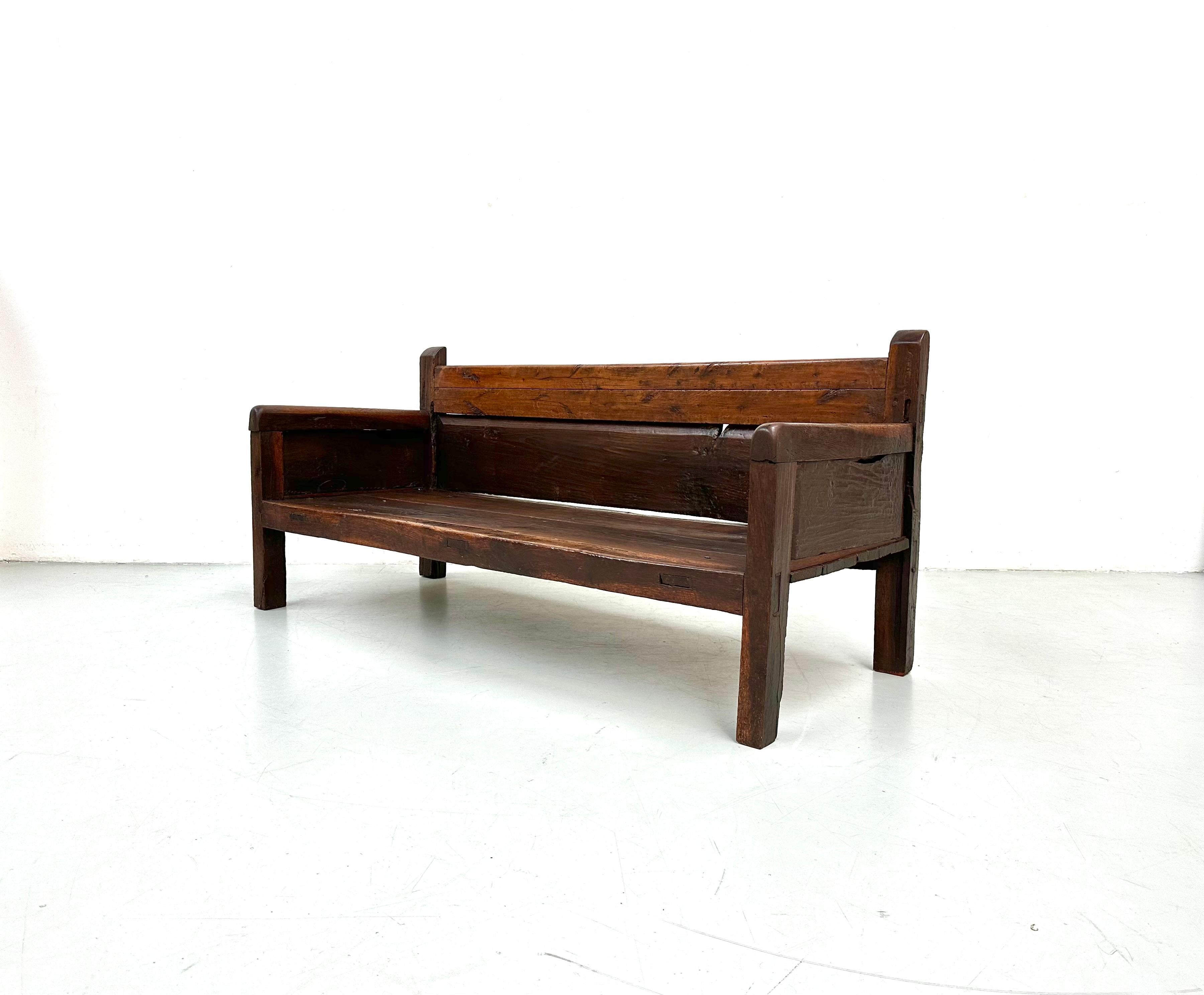 Antique Handmade Minimalistic Spanish Chestnut Wood Bench, Early 19th Century For Sale 15