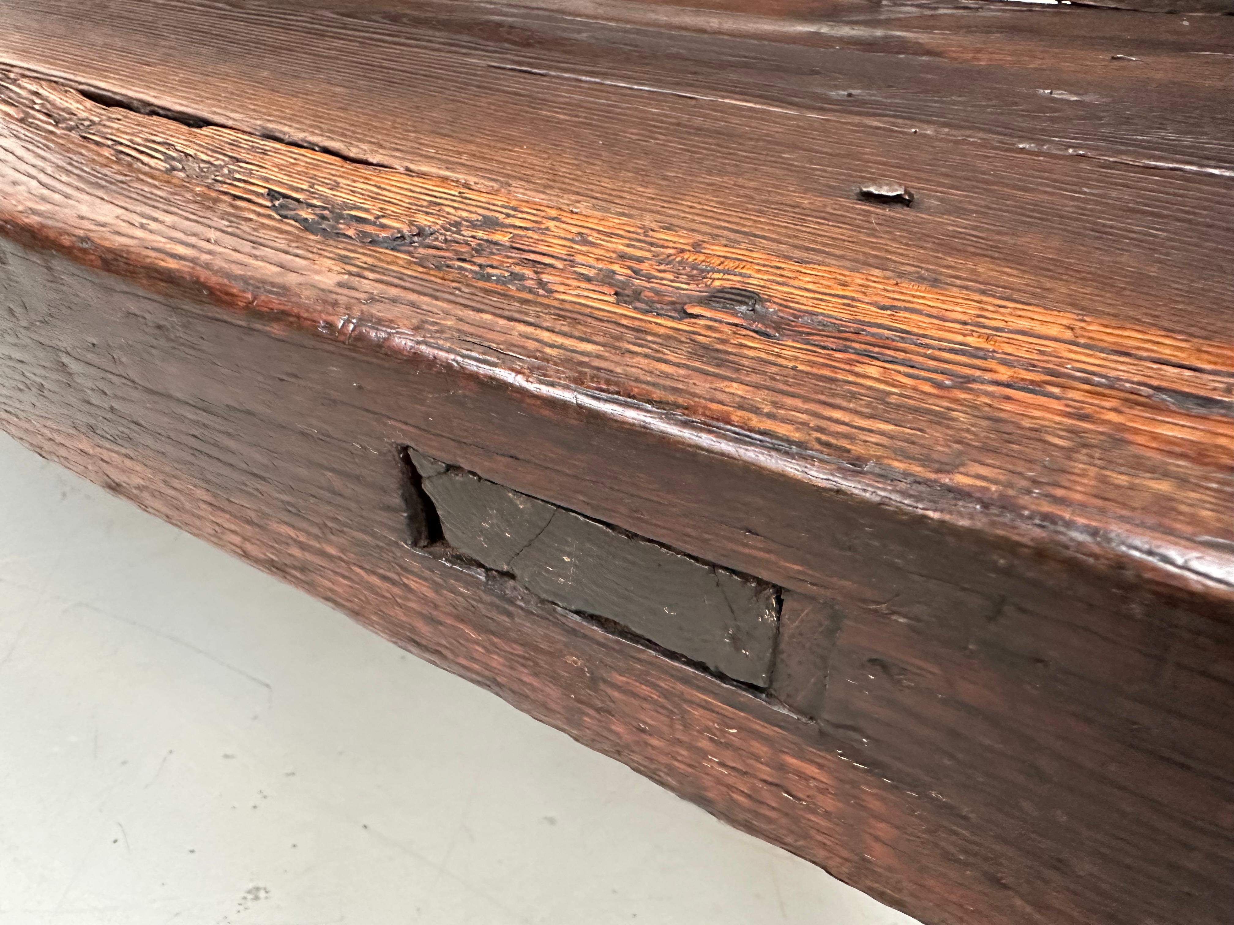 Rustic Antique Handmade Minimalistic Spanish Chestnut Wood Bench, Early 19th Century For Sale
