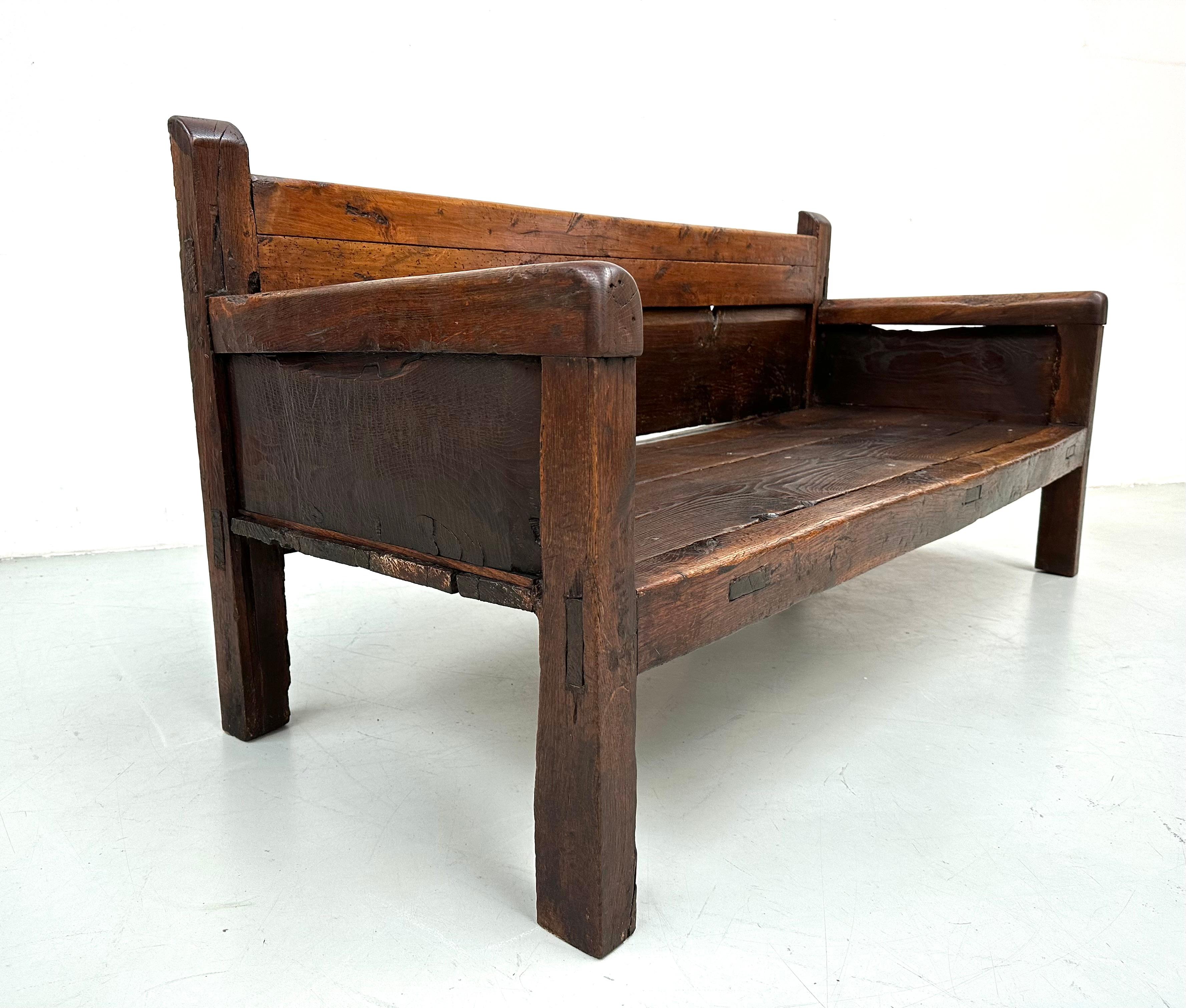 Antique Handmade Minimalistic Spanish Chestnut Wood Bench, Early 19th Century For Sale 1
