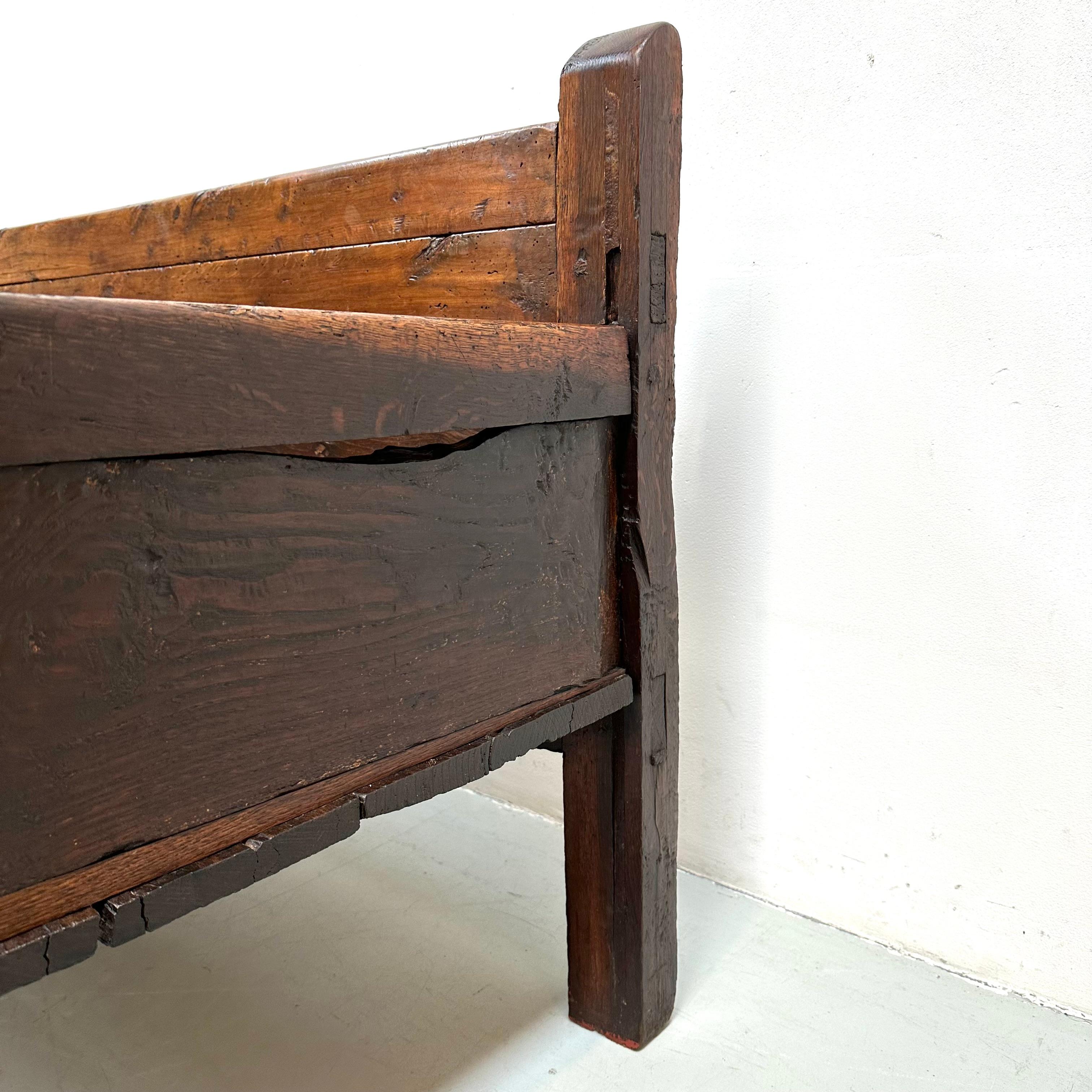 Antique Handmade Minimalistic Spanish Chestnut Wood Bench, Early 19th Century For Sale 2