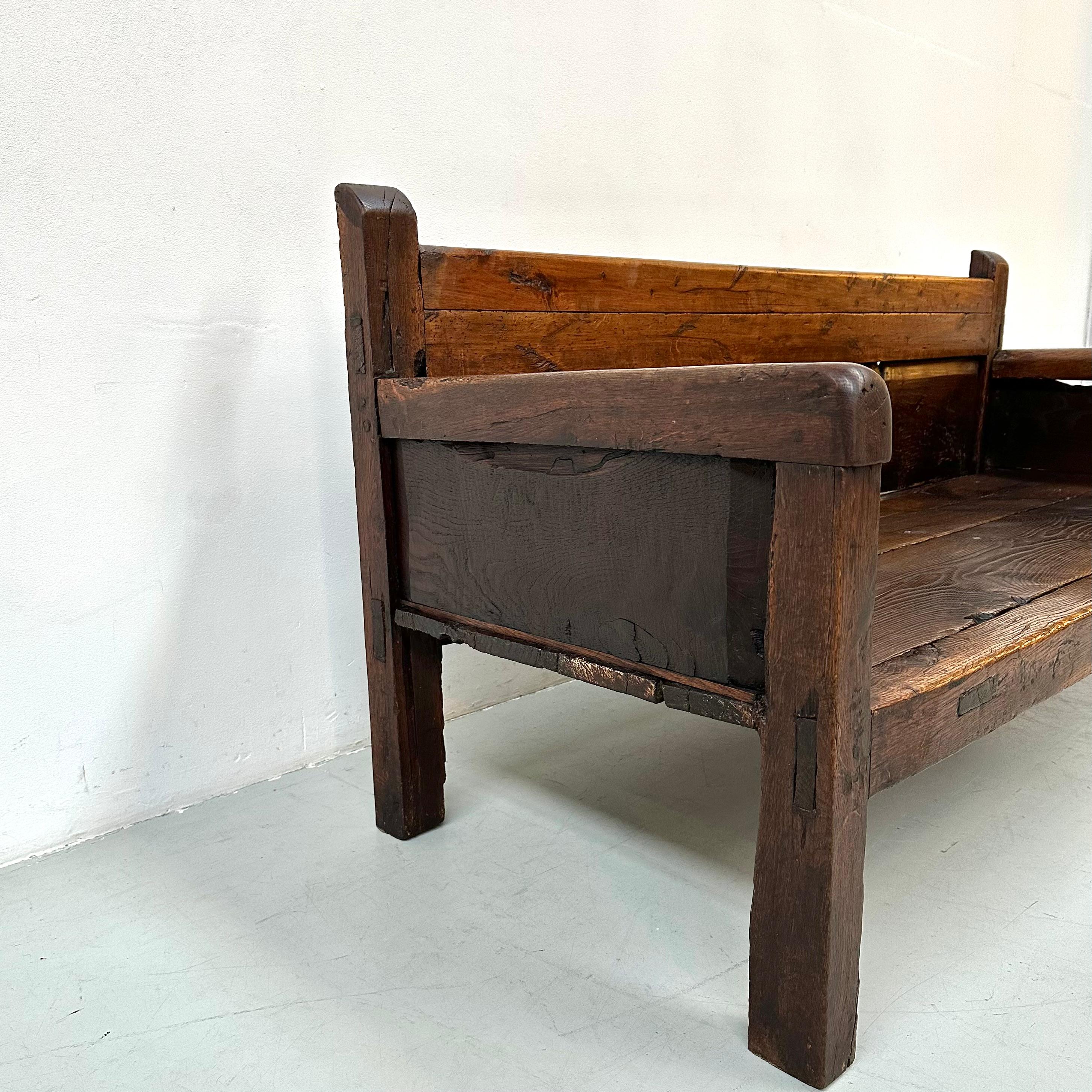 Antique Handmade Minimalistic Spanish Chestnut Wood Bench, Early 19th Century For Sale 4