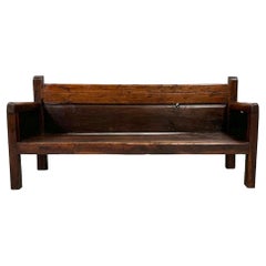 Antique Handmade Minimalistic Spanish Chestnut Wood Bench, Early 19th Century