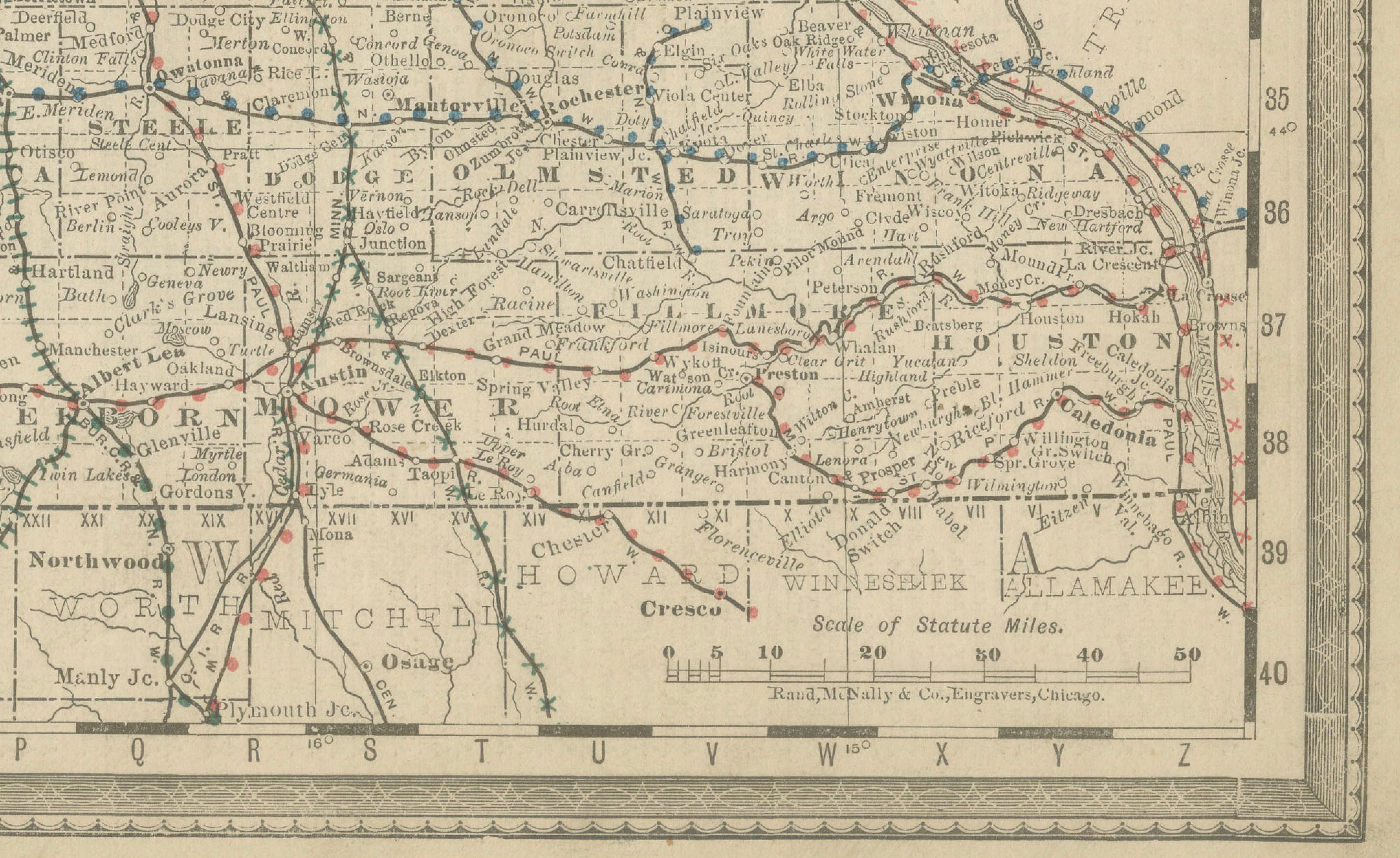 Antique Minnesota Map Wall Art by Rand McNally, Color Lithograph, 1888