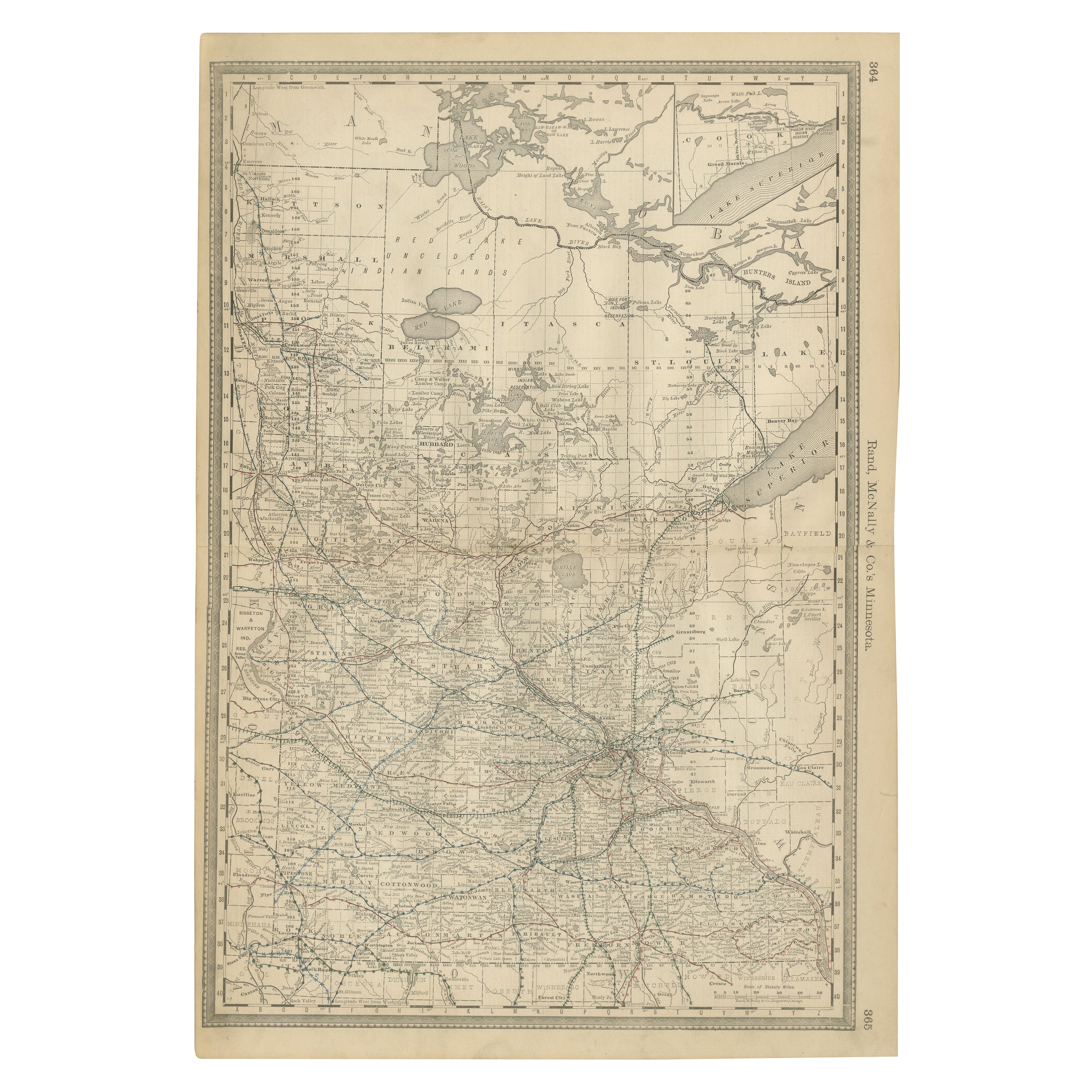 Antique Minnesota Map Wall Art by Rand McNally, Color Lithograph, 1888 For Sale