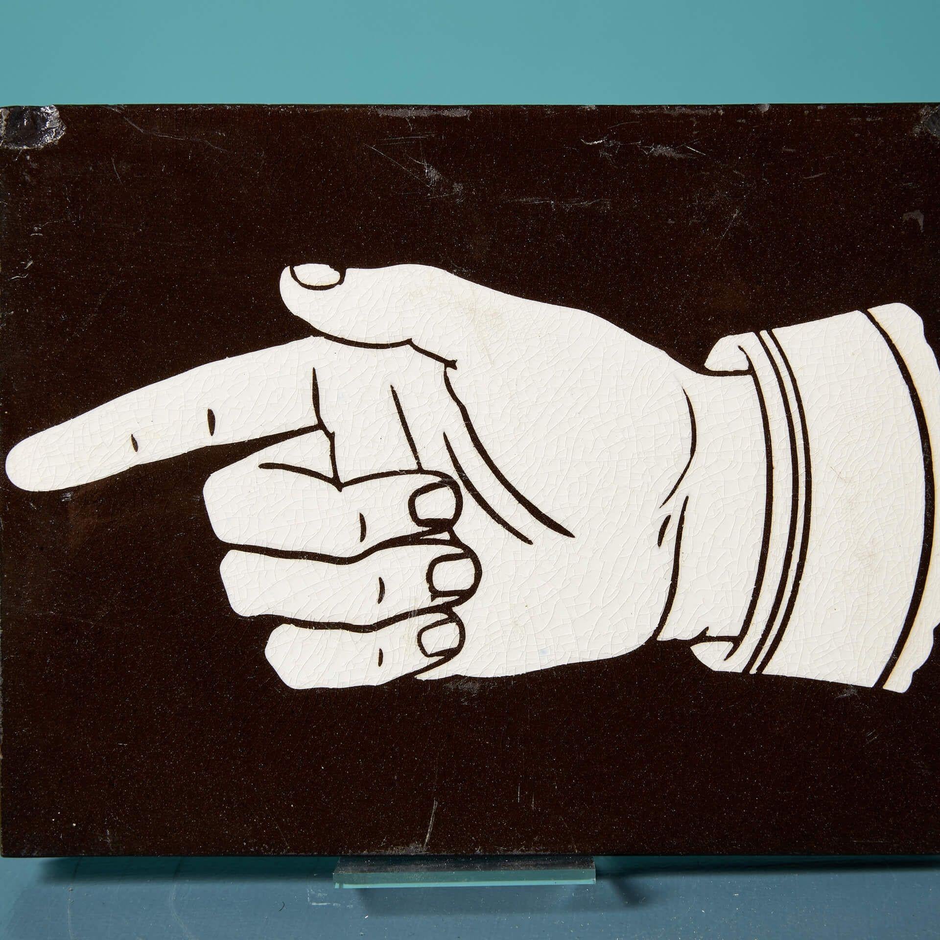 Victorian Antique Minton & Co Encaustic Tile of Hand Pointing