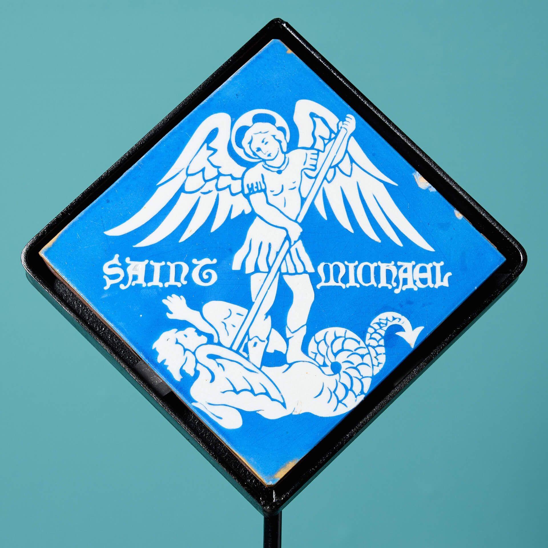 Victorian Antique Minton & Co Encaustic Tile of St Michael For Sale