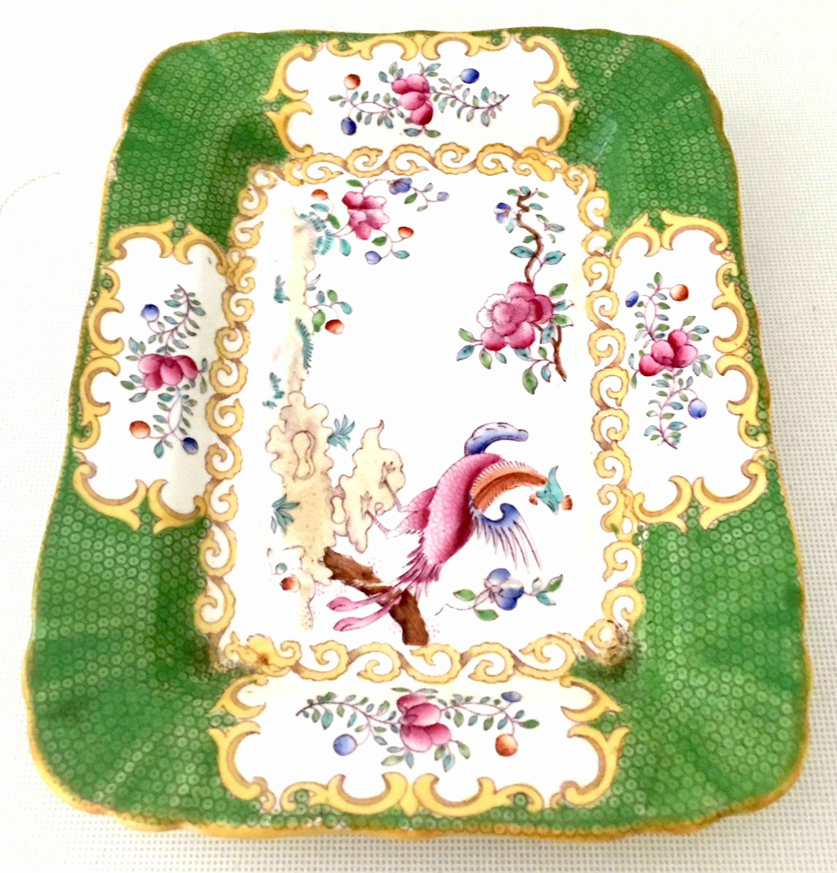 English Antique Minton England Hand Painted Porcelain & 22K Gold Tray's Set of 2