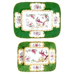 Antique Minton England Hand Painted Porcelain & 22K Gold Tray's Set of 2