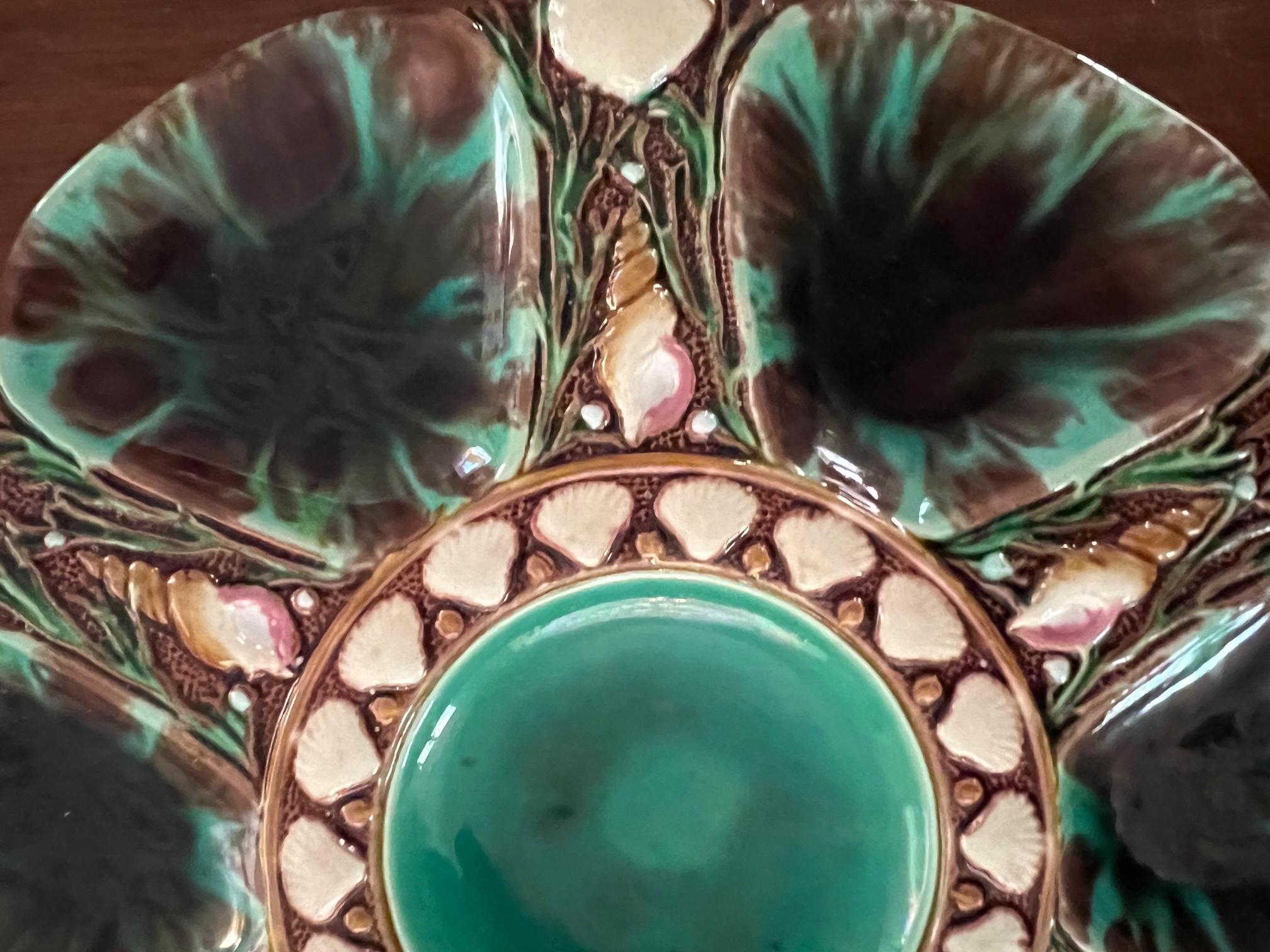 Antique Minton Green Majolica Oyster Plate, circa 1860's-1870's For Sale 5