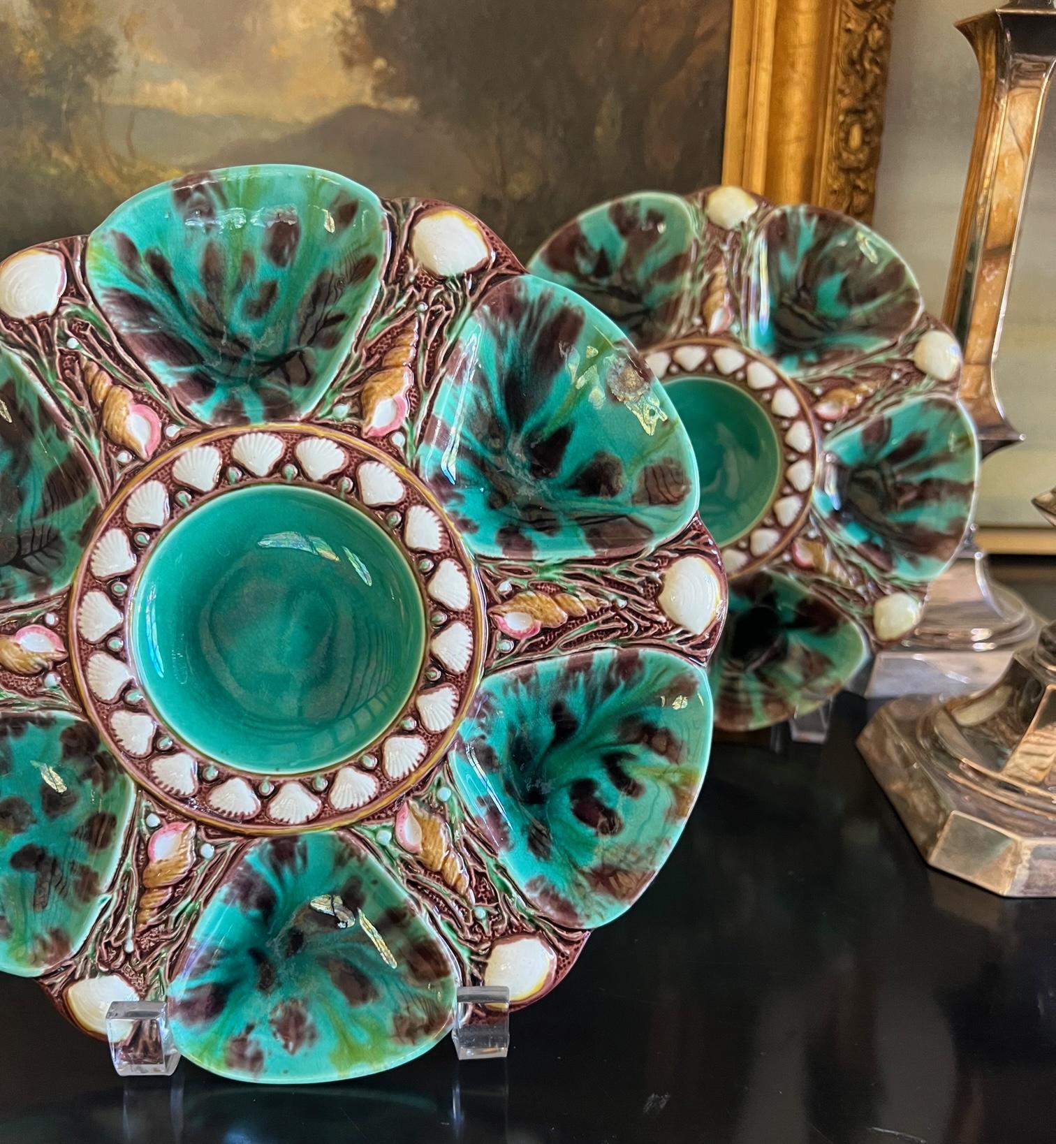 Antique Minton Green Majolica Oyster Plate, circa 1860's-1870's For Sale 6