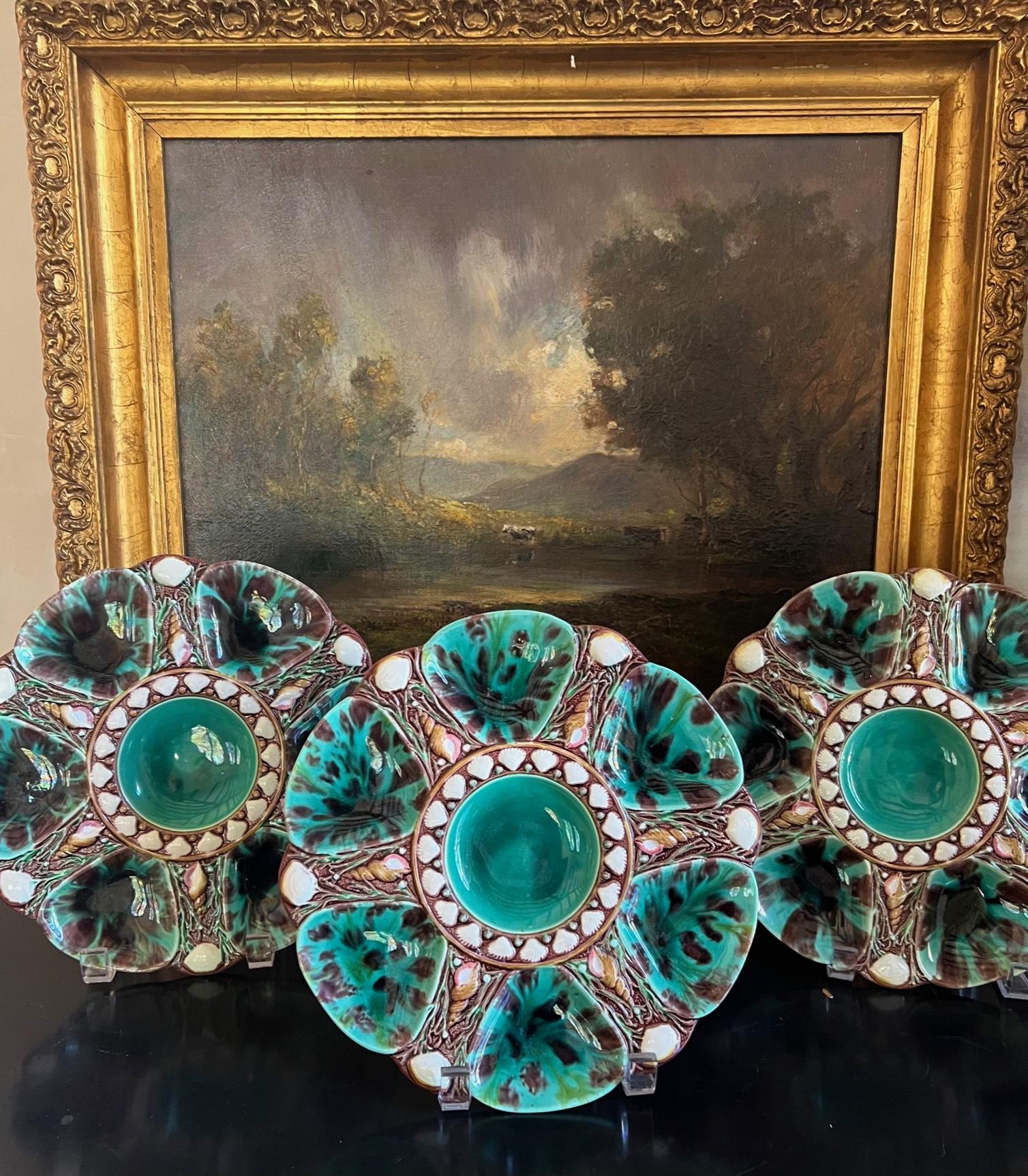 Antique Minton Green Majolica Oyster Plate, circa 1860's-1870's For Sale 7