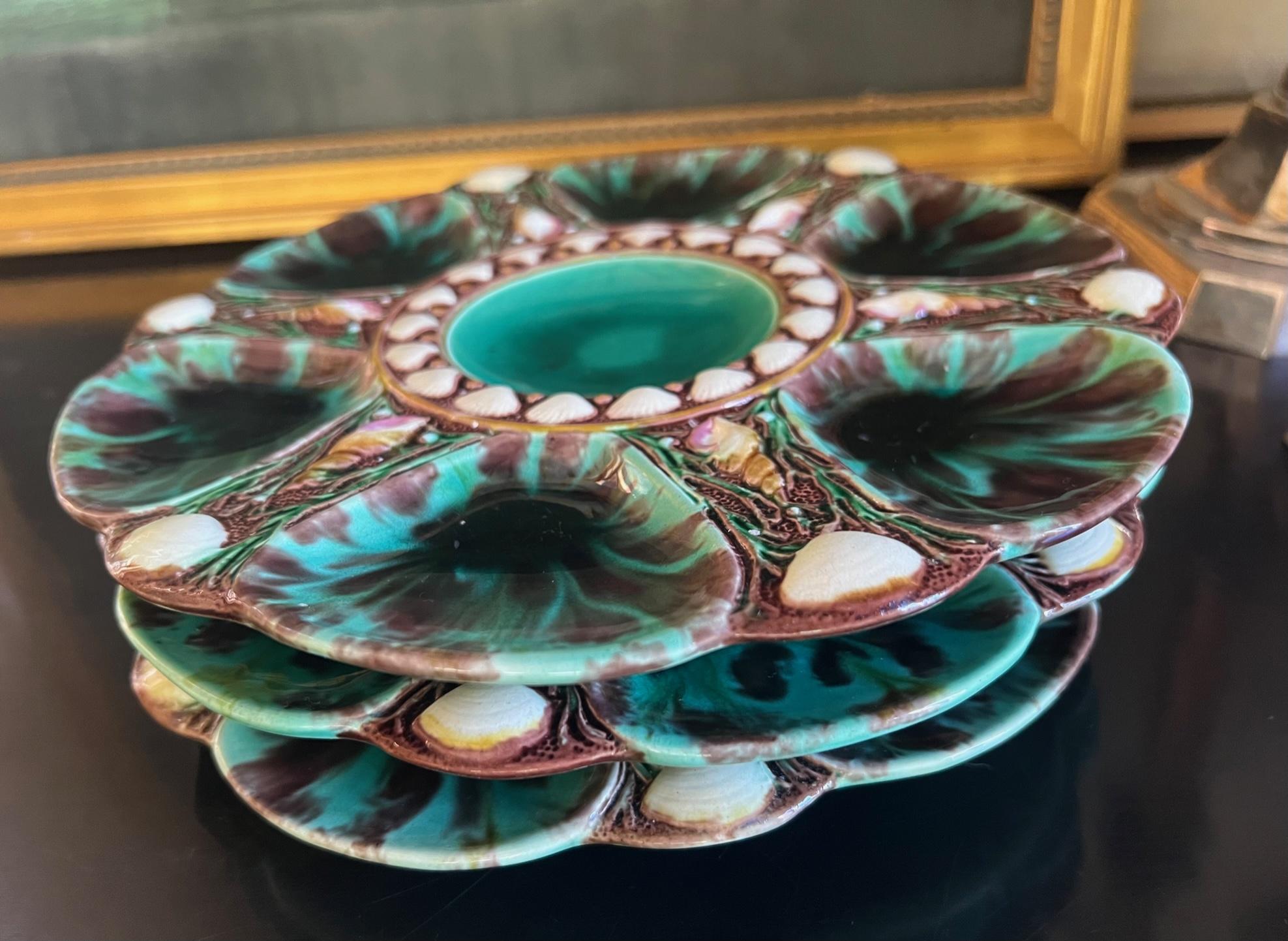 Antique Minton Green Majolica Oyster Plate, circa 1860's-1870's For Sale 8
