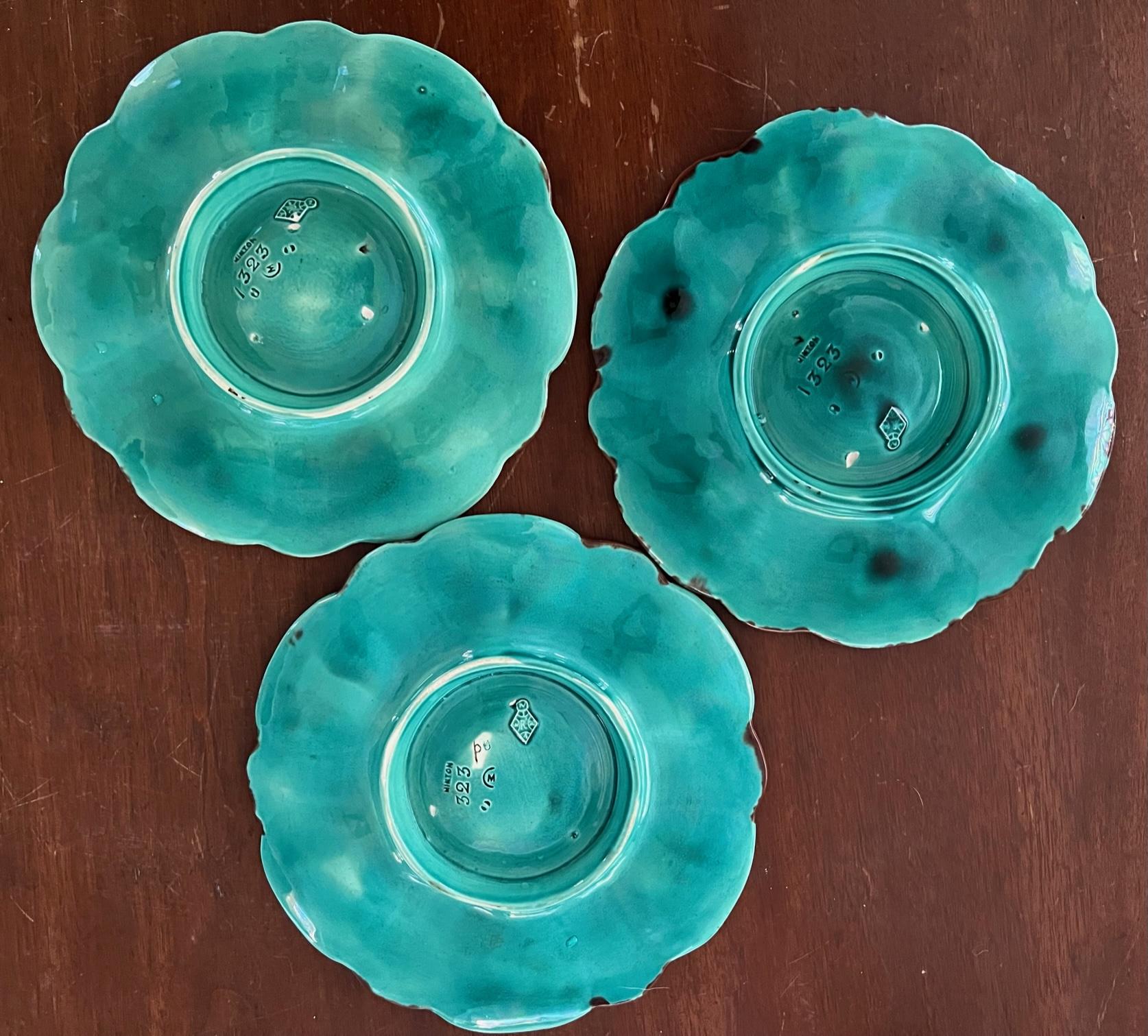 Antique Minton Green Majolica Oyster Plate, circa 1860's-1870's For Sale 11