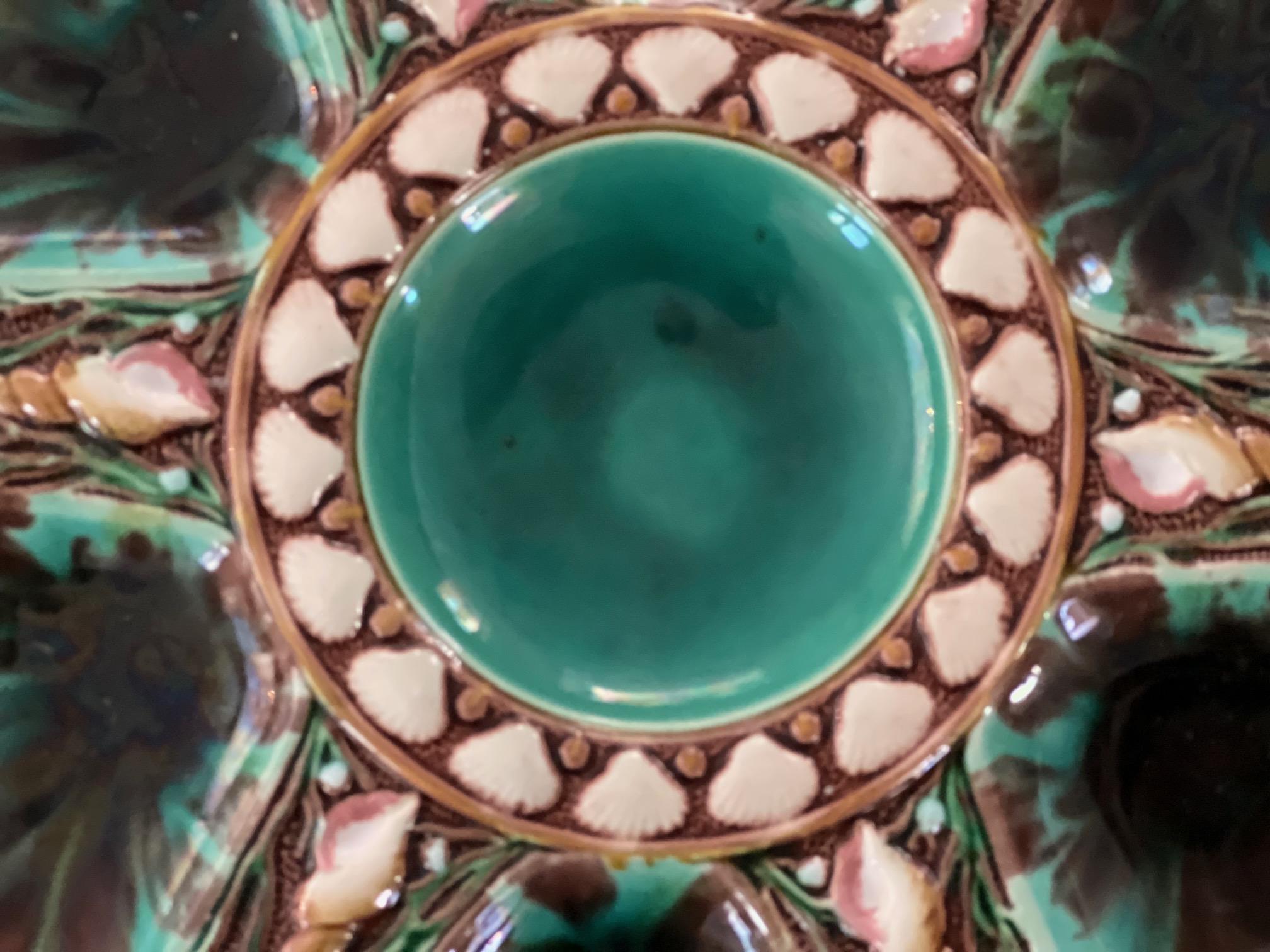 Ceramic Antique Minton Green Majolica Oyster Plate, circa 1860's-1870's For Sale