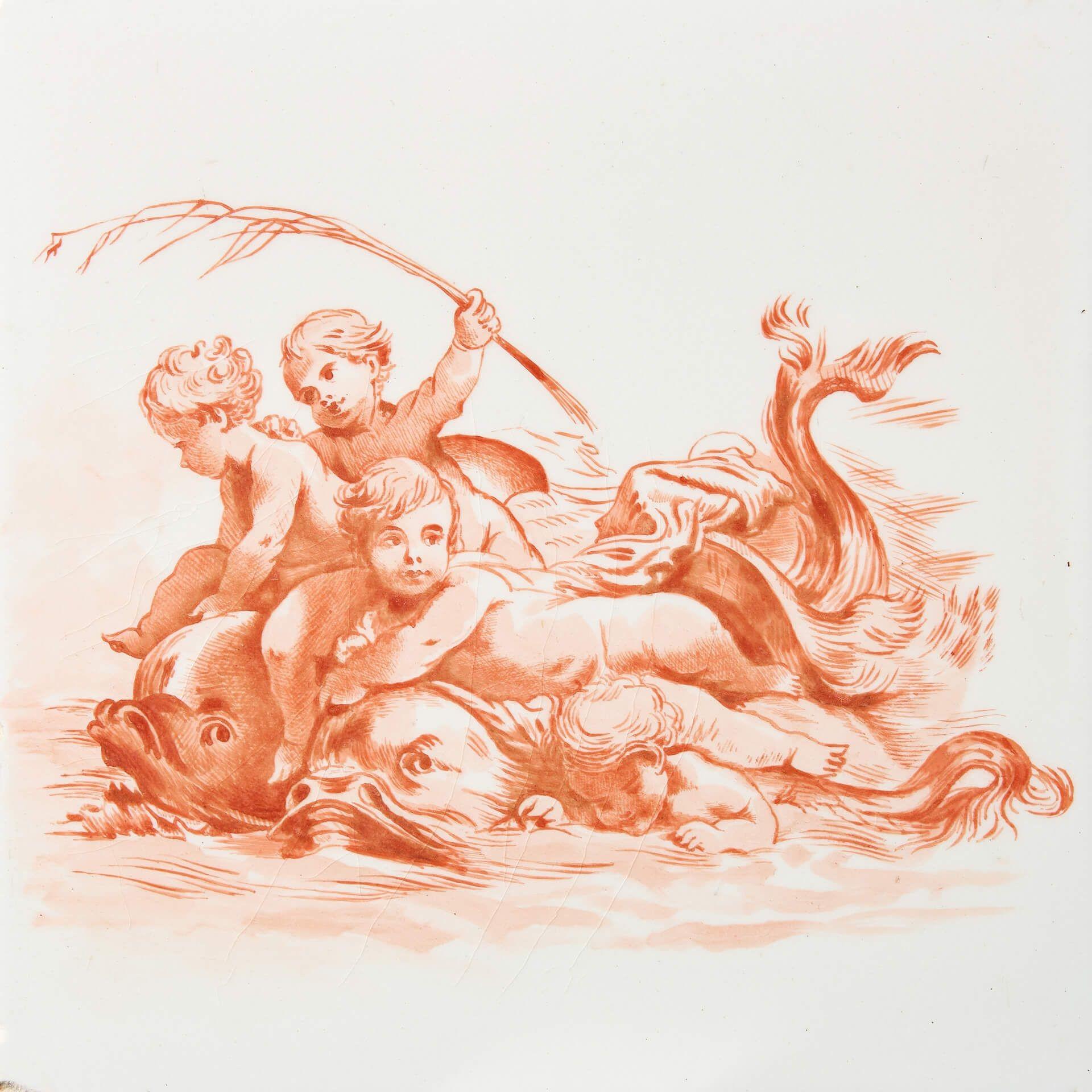 Victorian Antique Minton Hollins & Co Tile of Cherubs For Sale