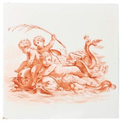 Piastrella antica di Minton Hollins & Co raffigurante dei cherubini