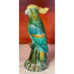 Antique Minton Majolica Pottery Parrot Sculpture, 19th Century