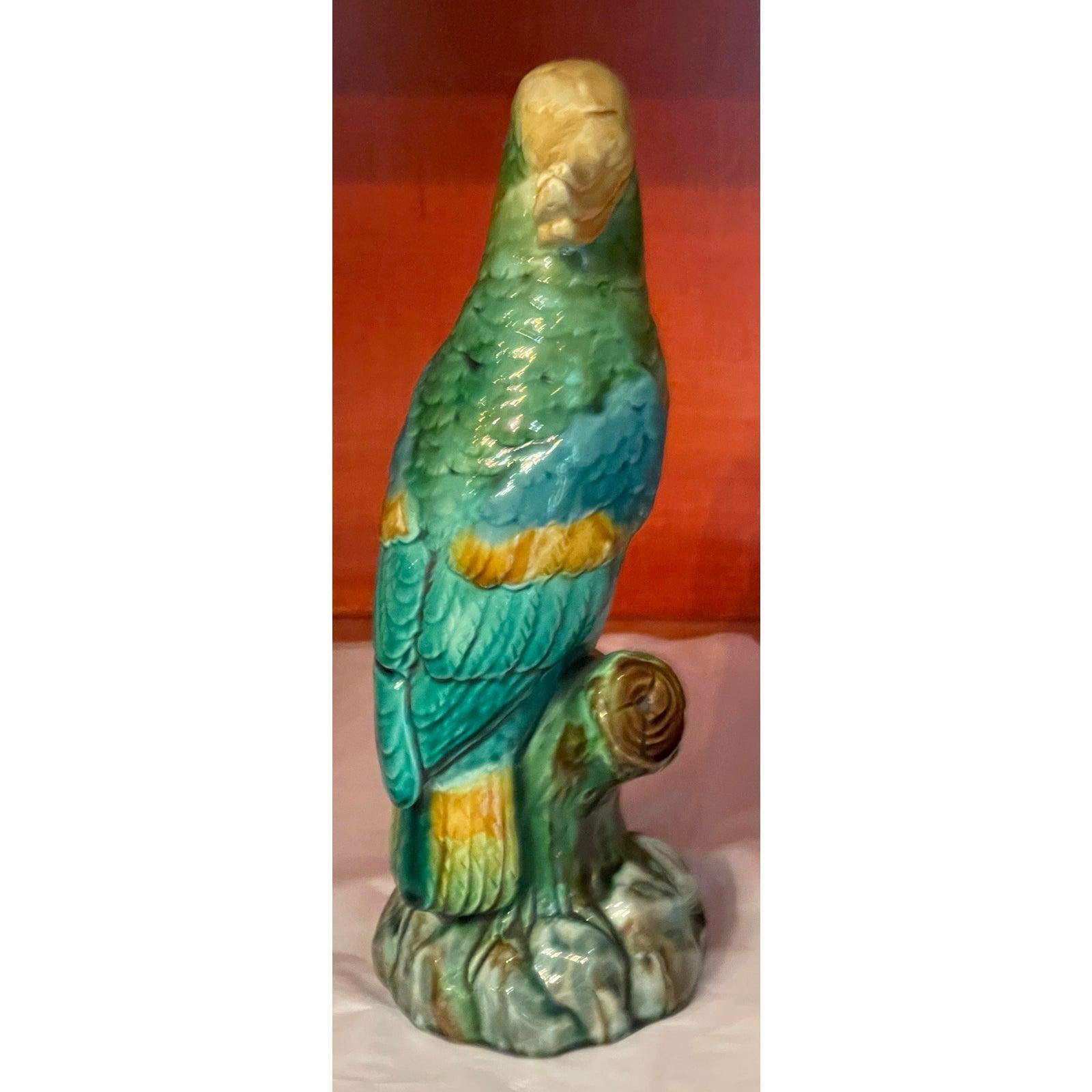 Antique Minton Majolica Pottery Parrot Sculpture, 19th Century In Good Condition In LOS ANGELES, CA