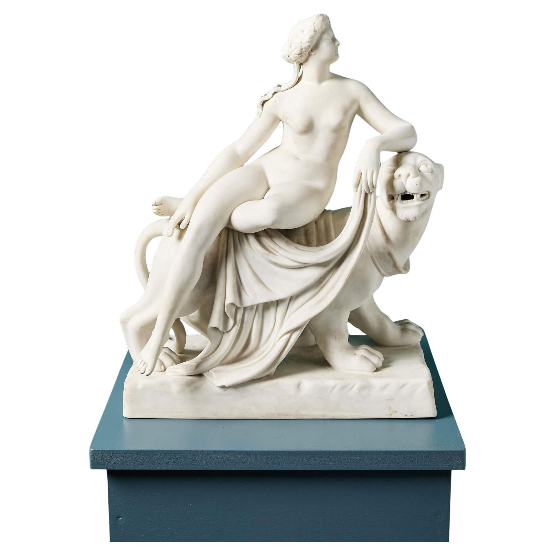 Antique Minton Parian-ware Sculpture of Ariadne & the Panther by John Bell