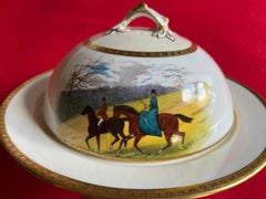 Antique Minton Porcelain Equestrian Covered Dish With Hand Painted Horses