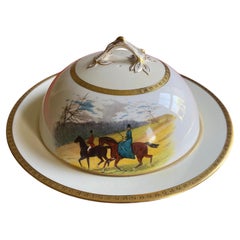 Antique Minton Porcelain Equestrian Covered Dish With Hand Painted Horses