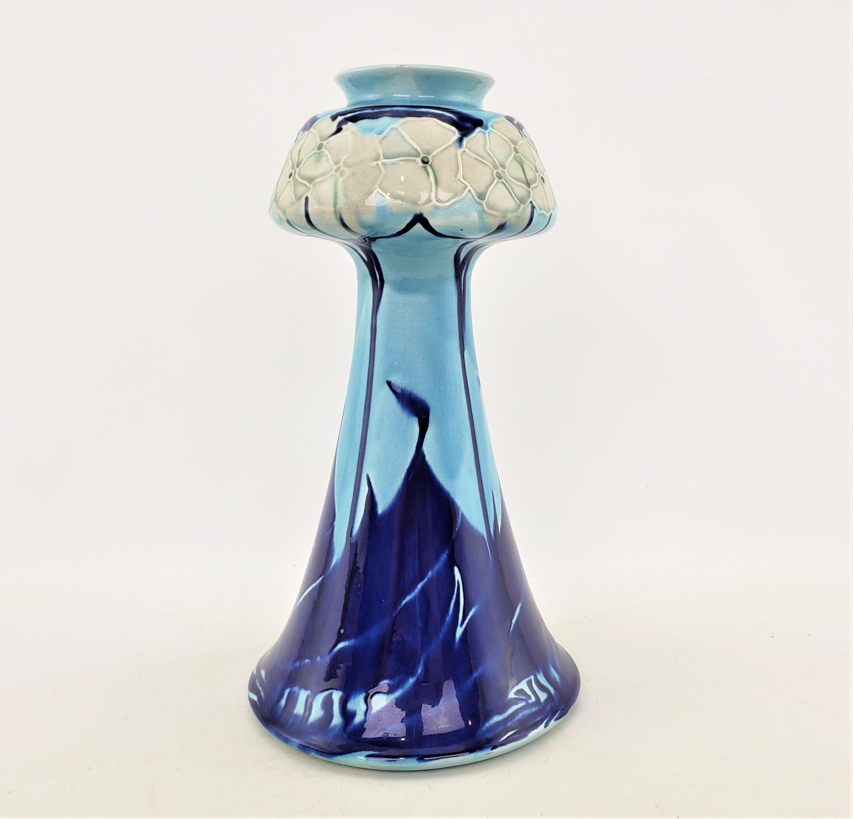 Antique Minton Secessionist Vase in Light Blue and Cobalt with Floral Motif For Sale 8