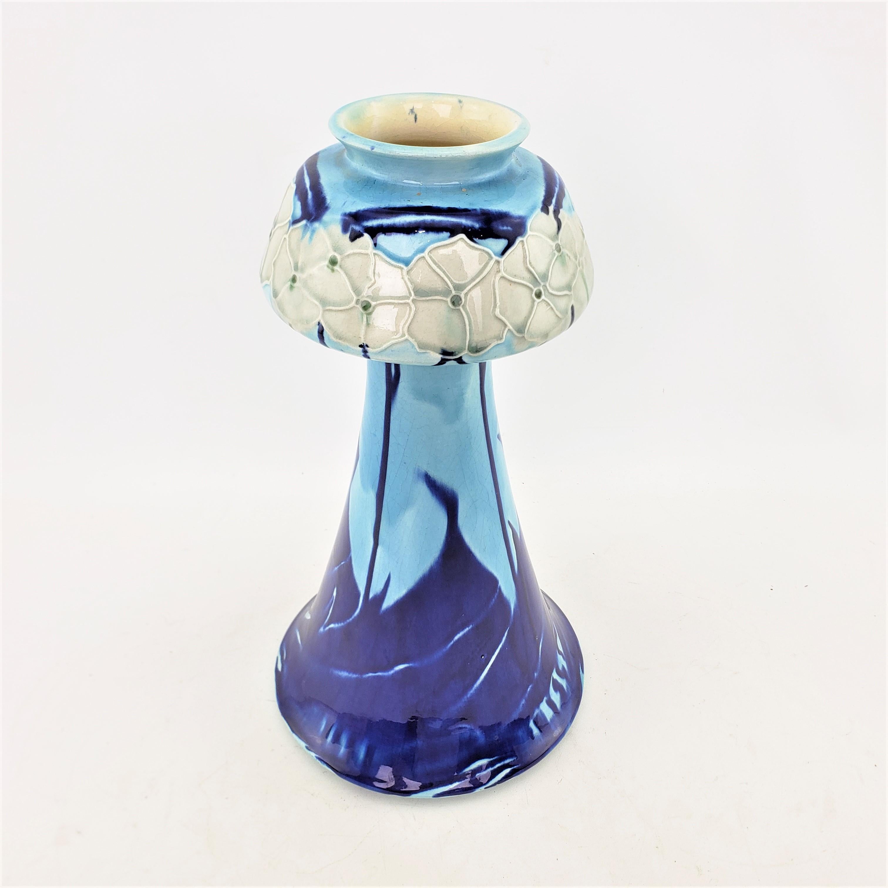 Aesthetic Movement Antique Minton Secessionist Vase in Light Blue and Cobalt with Floral Motif For Sale