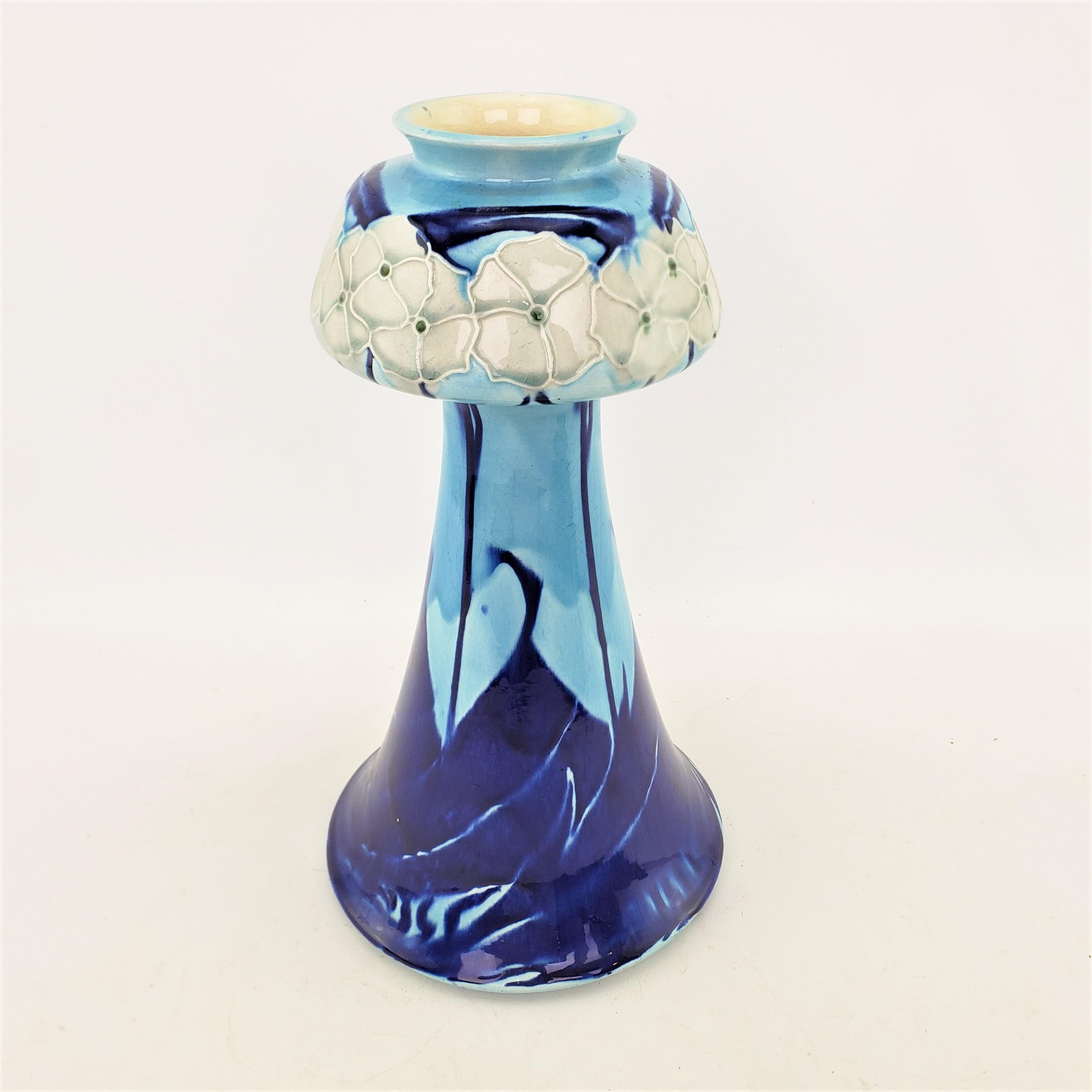 Hand-Crafted Antique Minton Secessionist Vase in Light Blue and Cobalt with Floral Motif For Sale