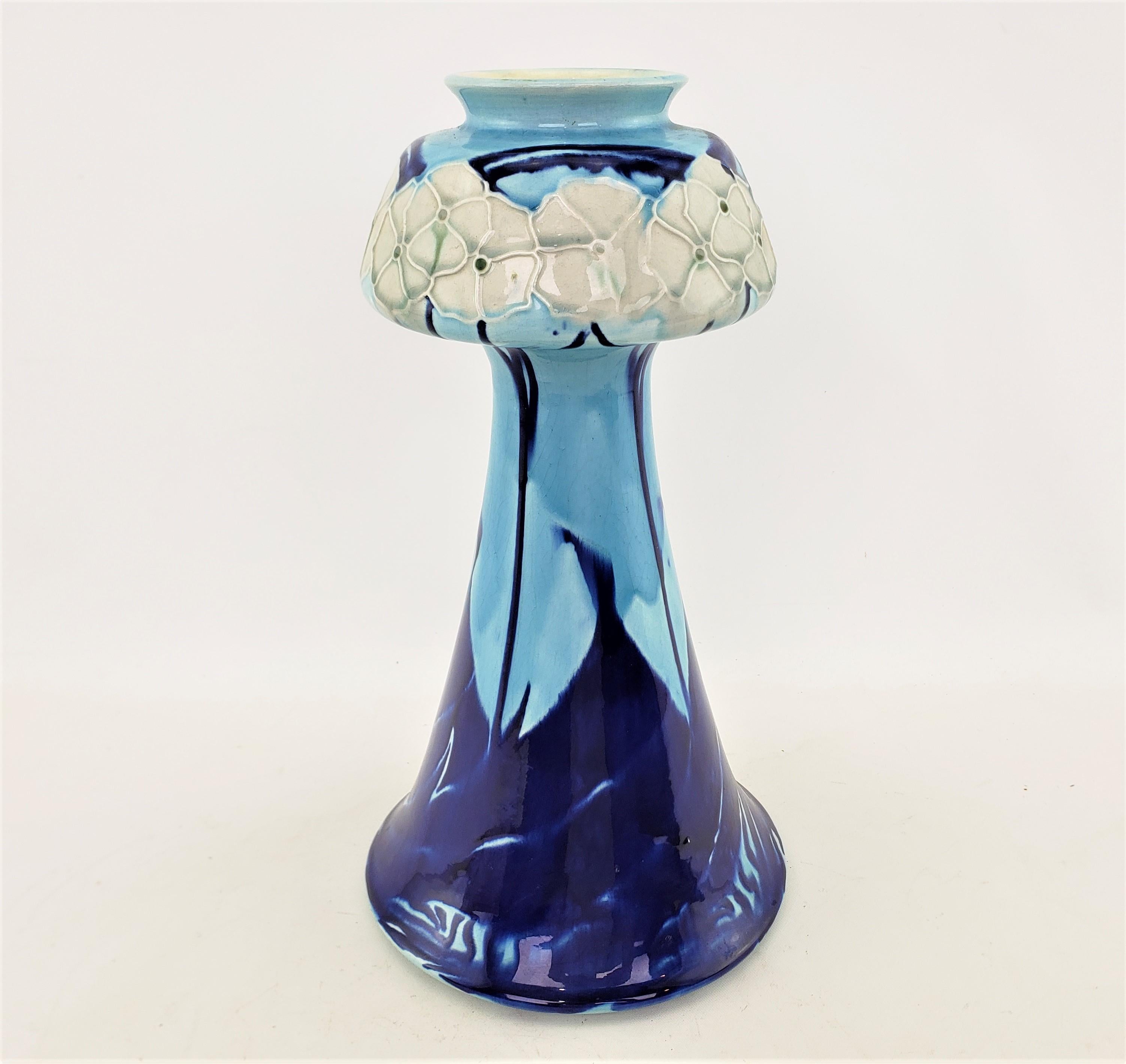 20th Century Antique Minton Secessionist Vase in Light Blue and Cobalt with Floral Motif For Sale