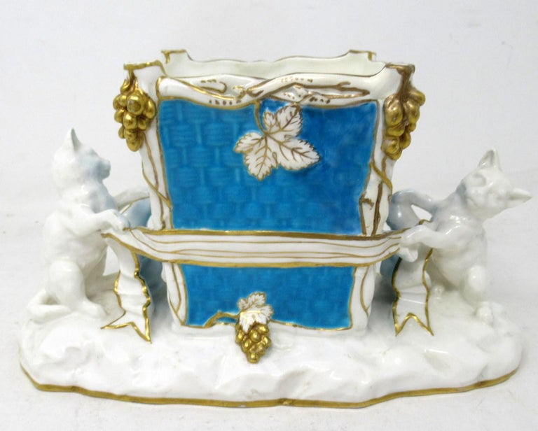 Victorian Antique Minton Staffordshire English Porcelain Vase Centerpiece Turquoise Gilt For Sale