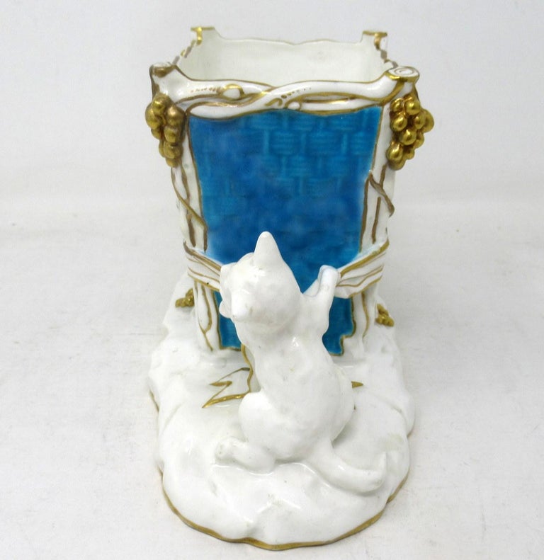 Hand-Painted Antique Minton Staffordshire English Porcelain Vase Centerpiece Turquoise Gilt For Sale