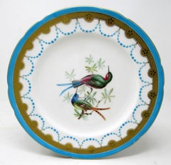 Antique Minton Staffordshire Porcelain Cabinet Plate Centerpiece Birds Turquoise