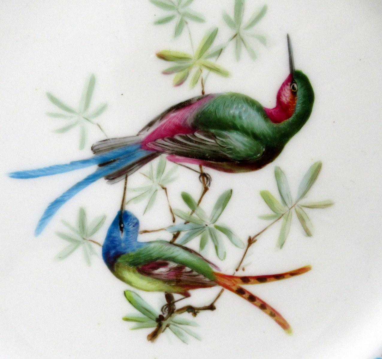 Victorian Antique Minton Staffordshire Porcelain Cabinet Plate Centerpiece Birds Turquoise